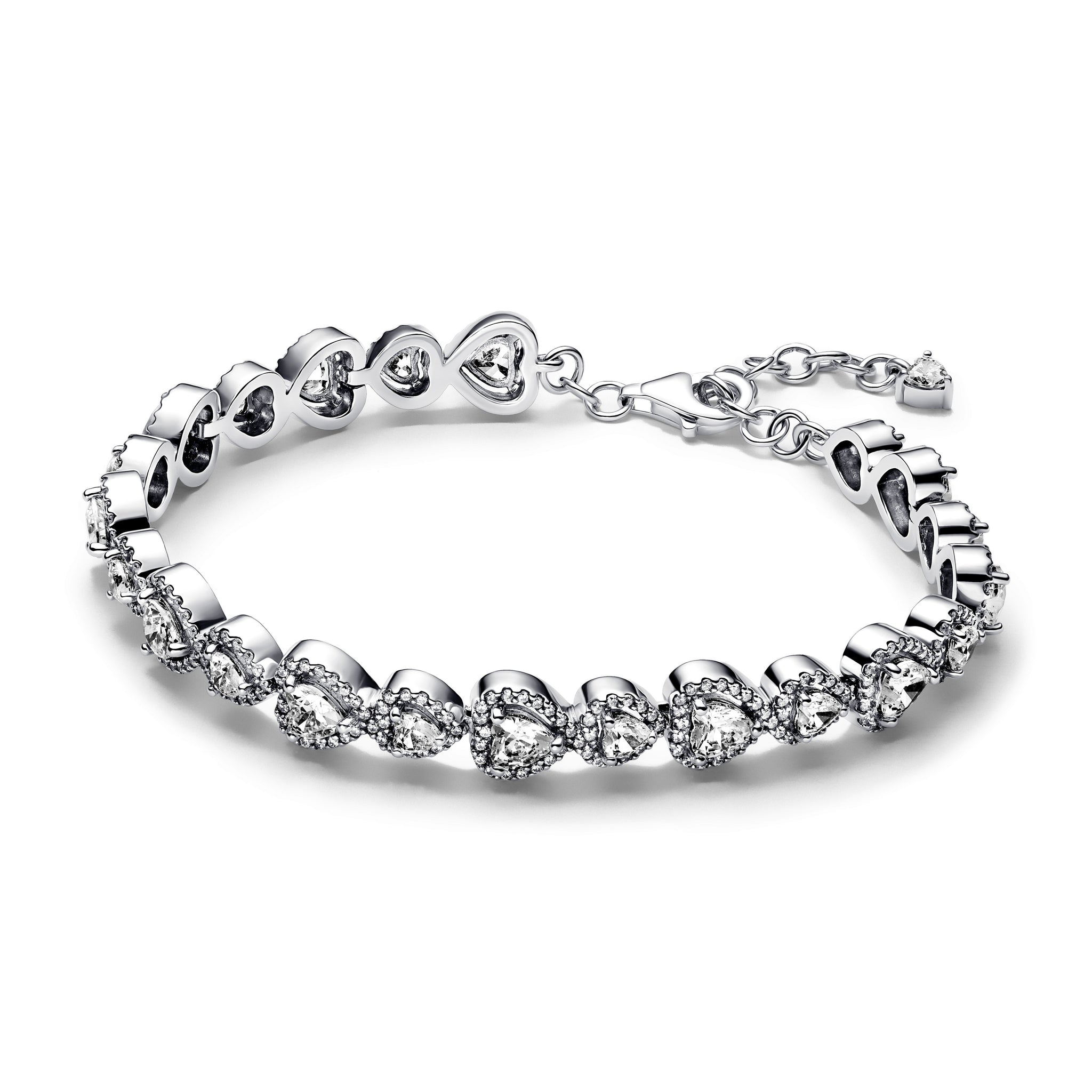 Hearts Sterling Silver Bracelet With Clear Cubic Zirconia