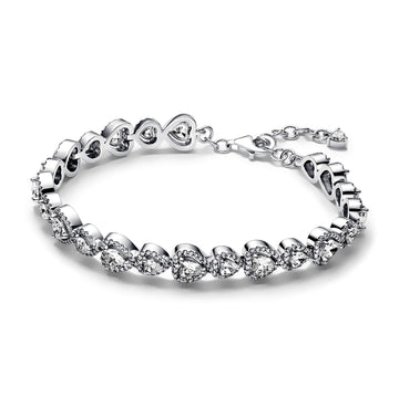 Hearts Sterling Silver Bracelet With Clear Cubic Zirconia