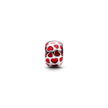 Hearts Sterling Silver Clip With Transparent Red Enamel
