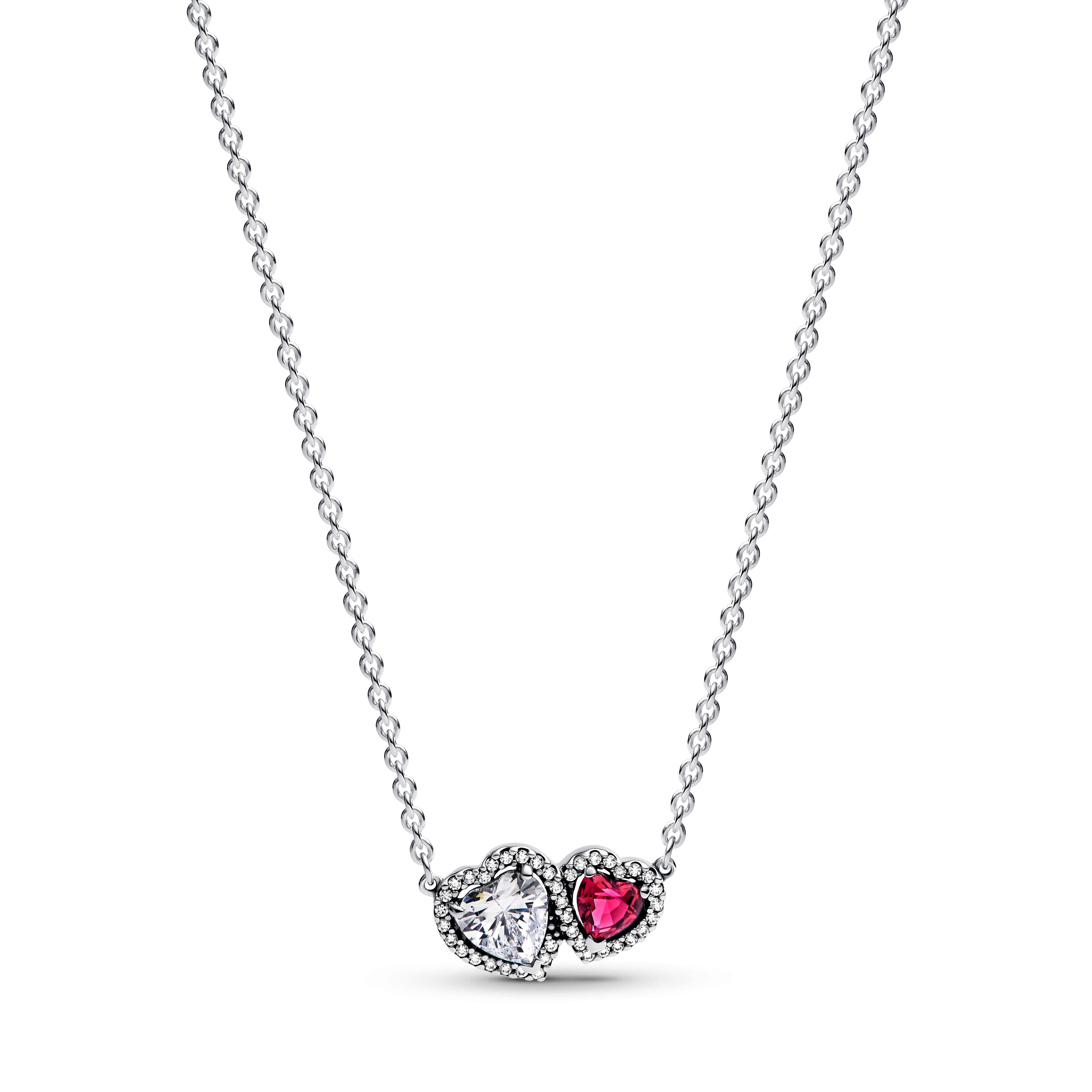 Hearts Sterling Silver Collier With Cherries Jubilee Red Crystal And Clear Cubic Zirconia