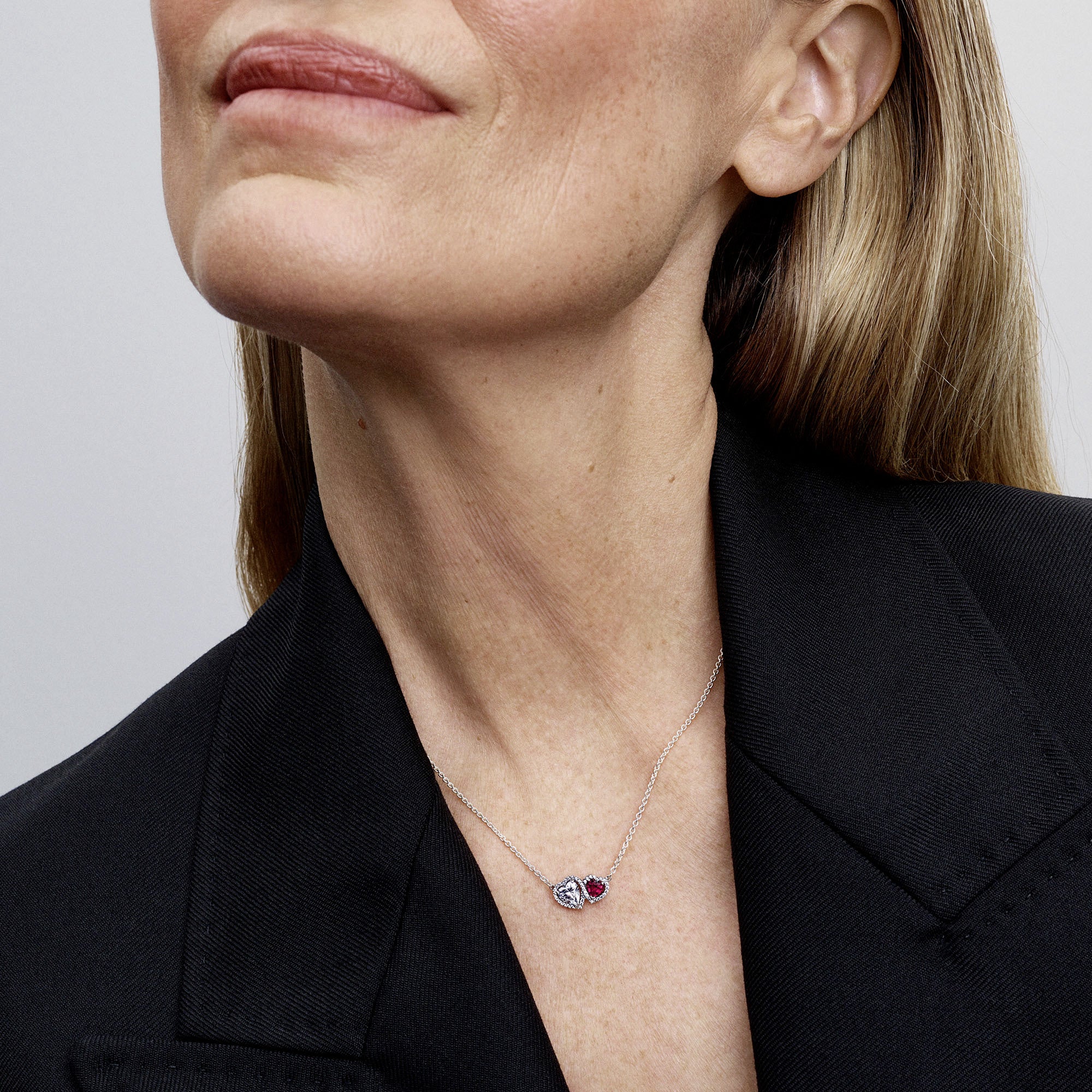 Hearts Sterling Silver Collier With Cherries Jubilee Red Crystal And Clear Cubic Zirconia