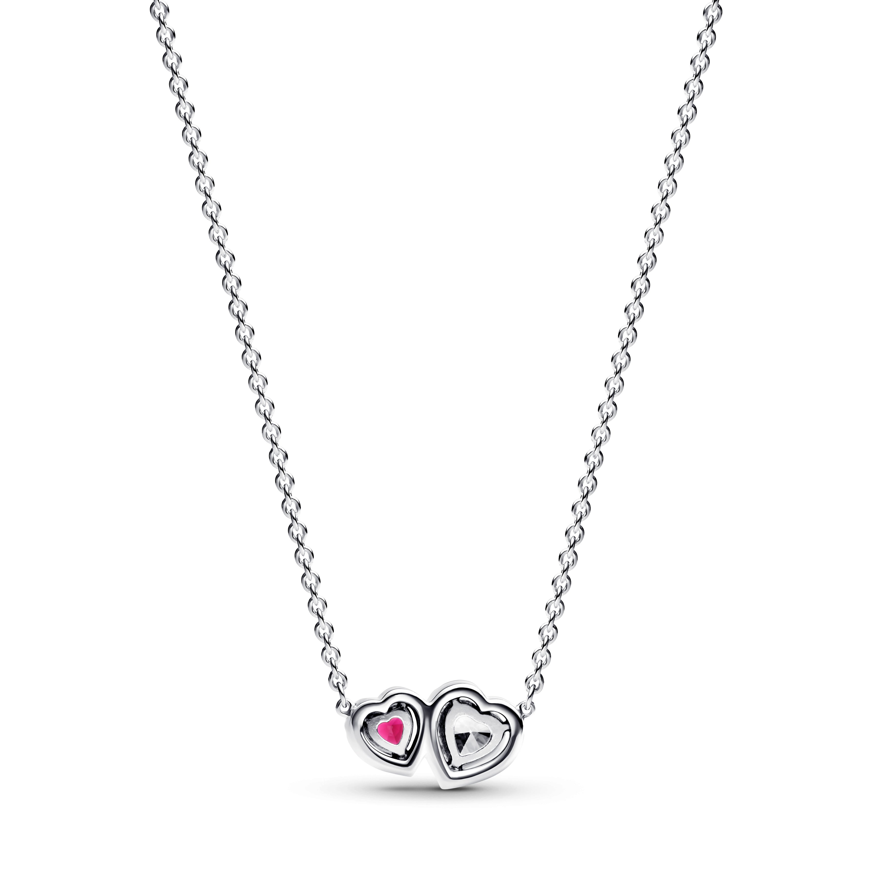 Hearts Sterling Silver Collier With Cherries Jubilee Red Crystal And Clear Cubic Zirconia