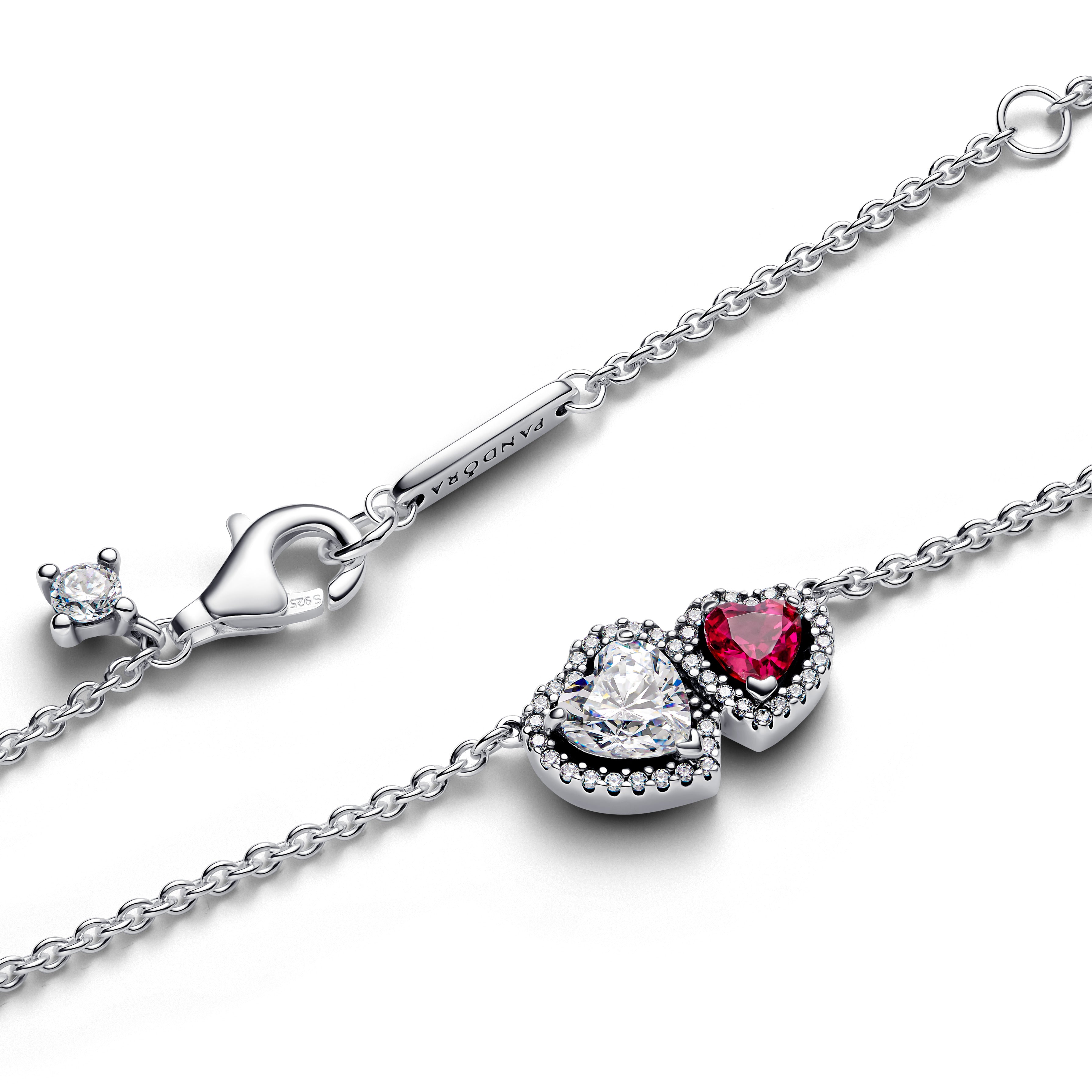 Hearts Sterling Silver Collier With Cherries Jubilee Red Crystal And Clear Cubic Zirconia