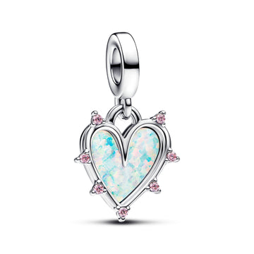 Hearts Sterling Silver Double Dangle With Pink Lab-Created Opal And Fancy Fairy Tale Pink Cubic Zirconia