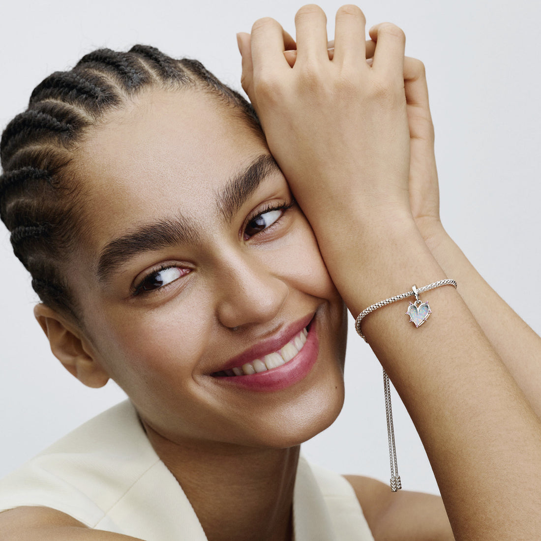 Hearts Sterling Silver Double Dangle With Pink Lab-Created Opal And Fancy Fairy Tale Pink Cubic Zirconia