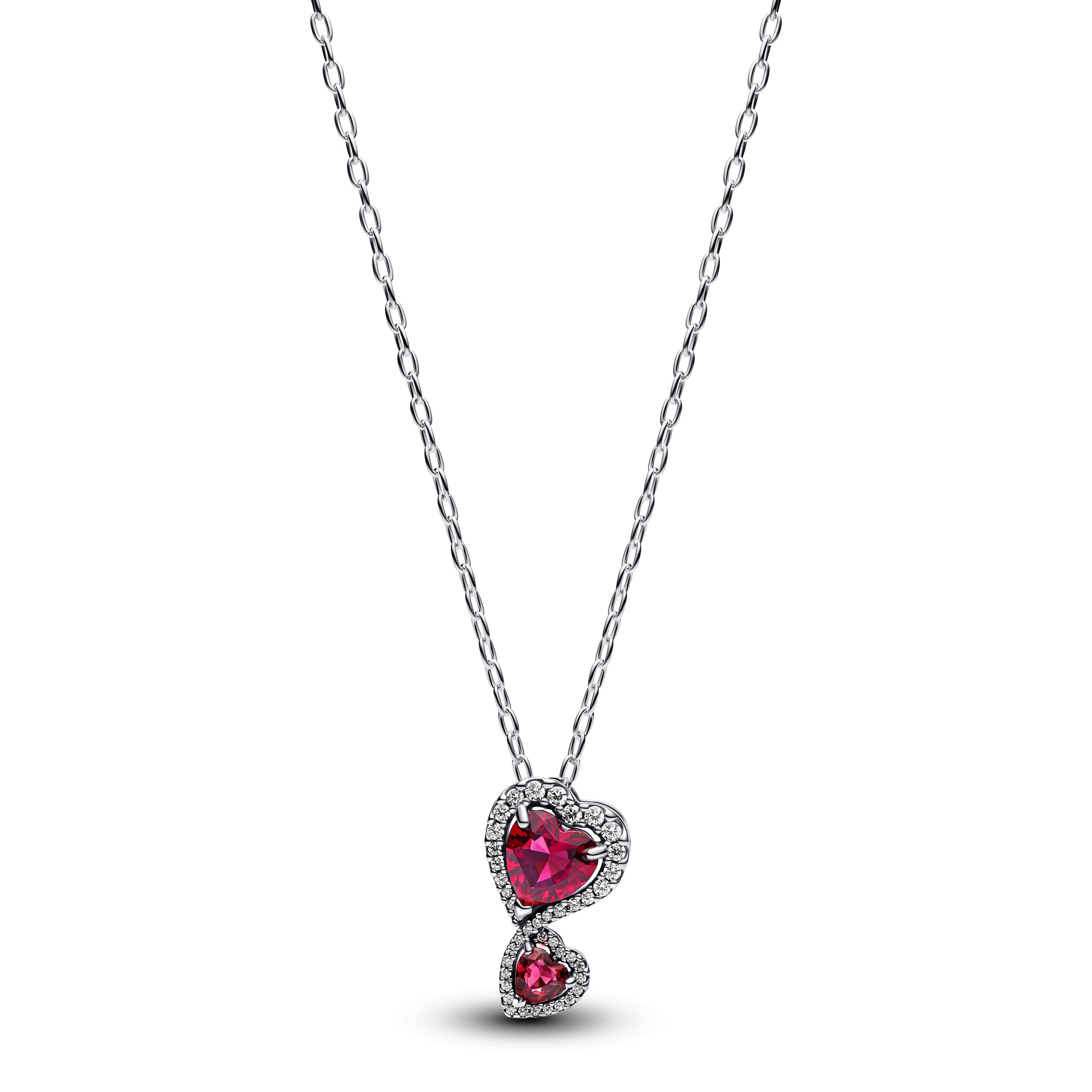 Hearts Sterling Silver Pendant Necklace With Cherries Jubilee Red Crystal And Clear Cubic Zirconia
