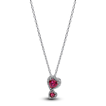 Hearts Sterling Silver Pendant Necklace With Cherries Jubilee Red Crystal And Clear Cubic Zirconia