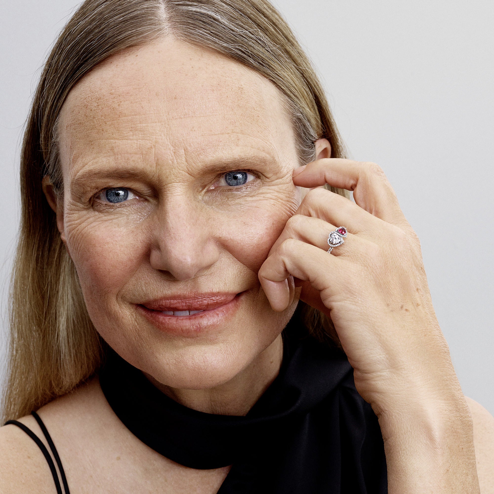 Hearts Sterling Silver Ring With Cherries Jubilee Red Crystal And Clear Cubic Zirconia