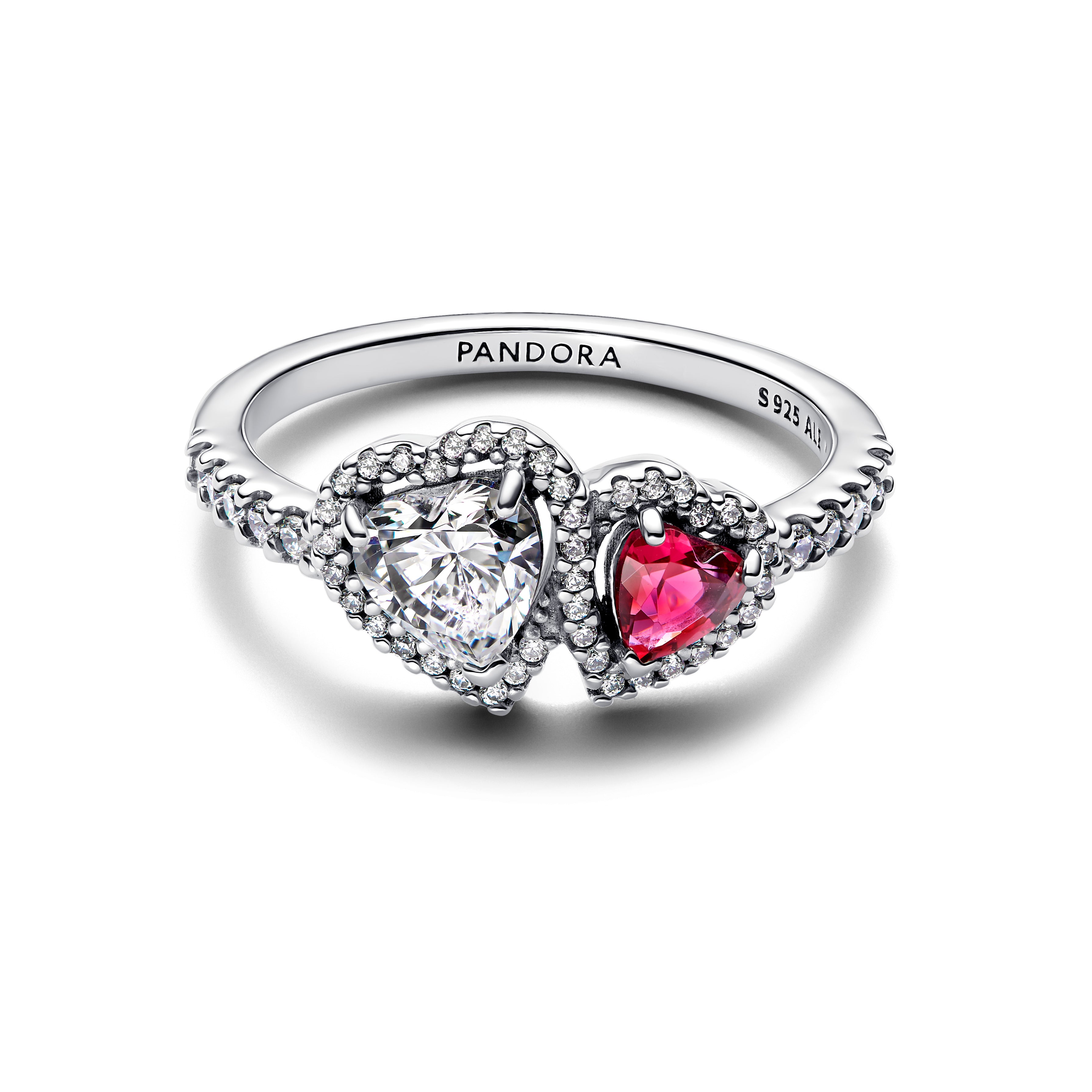 Hearts Sterling Silver Ring With Cherries Jubilee Red Crystal And Clear Cubic Zirconia