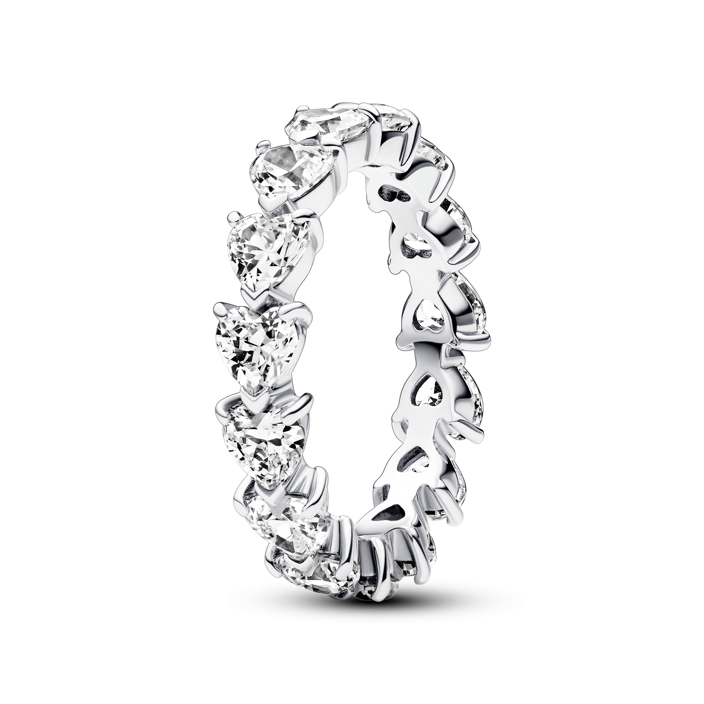 Hearts Sterling Silver Ring With Clear Cubic Zirconia