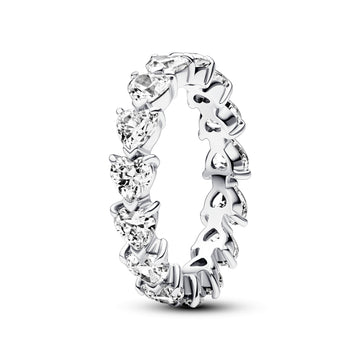 Hearts Sterling Silver Ring With Clear Cubic Zirconia