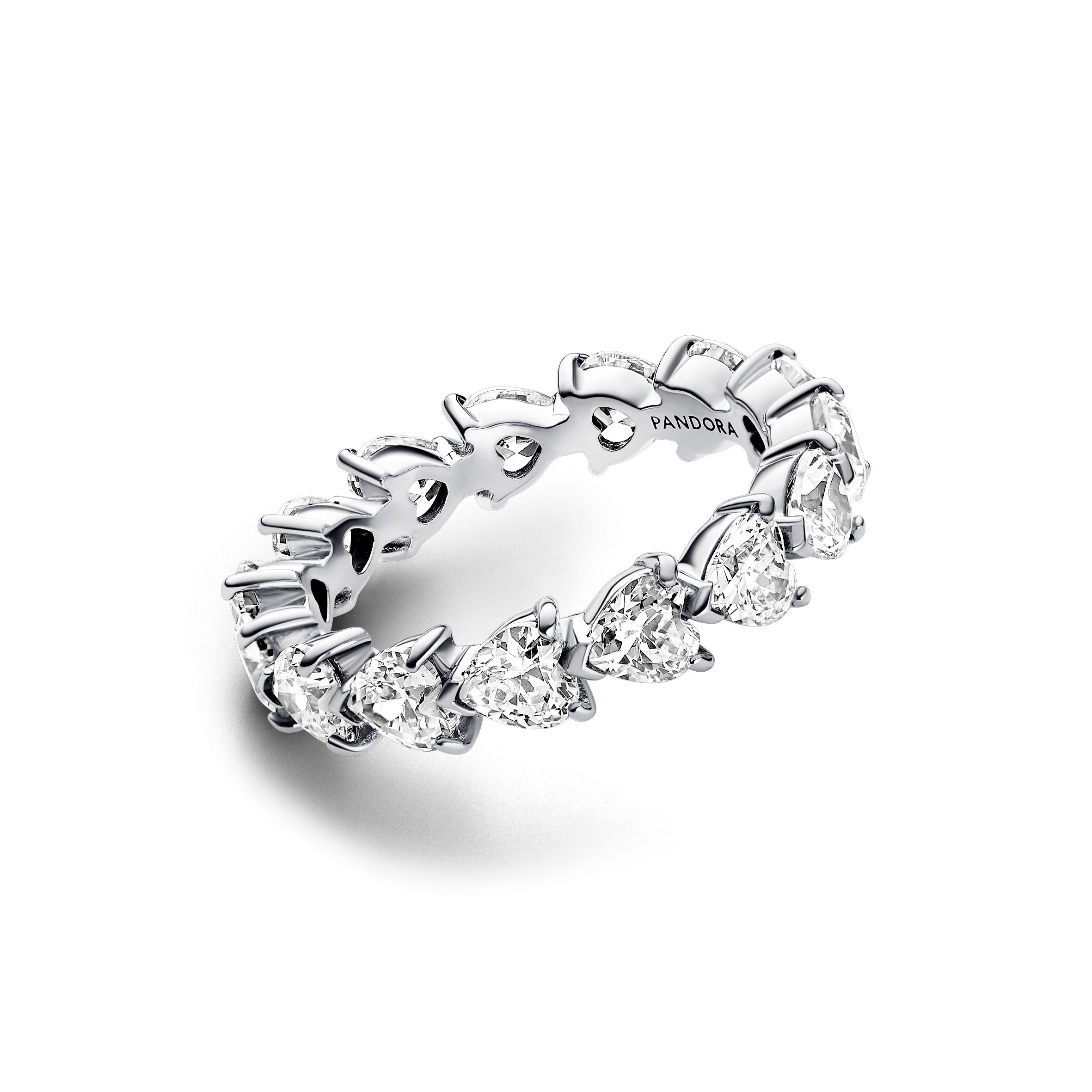 Hearts Sterling Silver Ring With Clear Cubic Zirconia