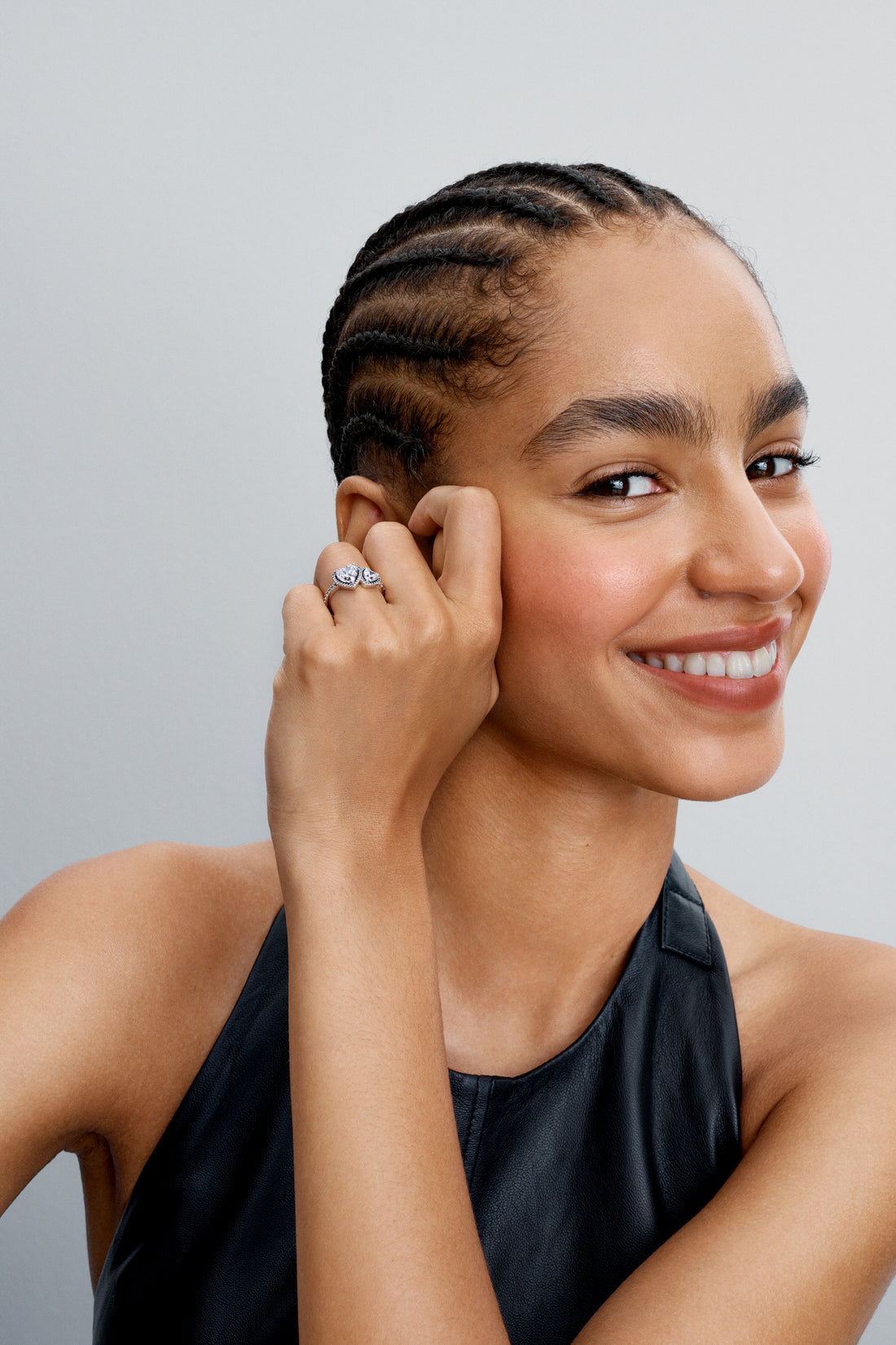 Hearts Sterling Silver Ring With Clear Cubic Zirconia