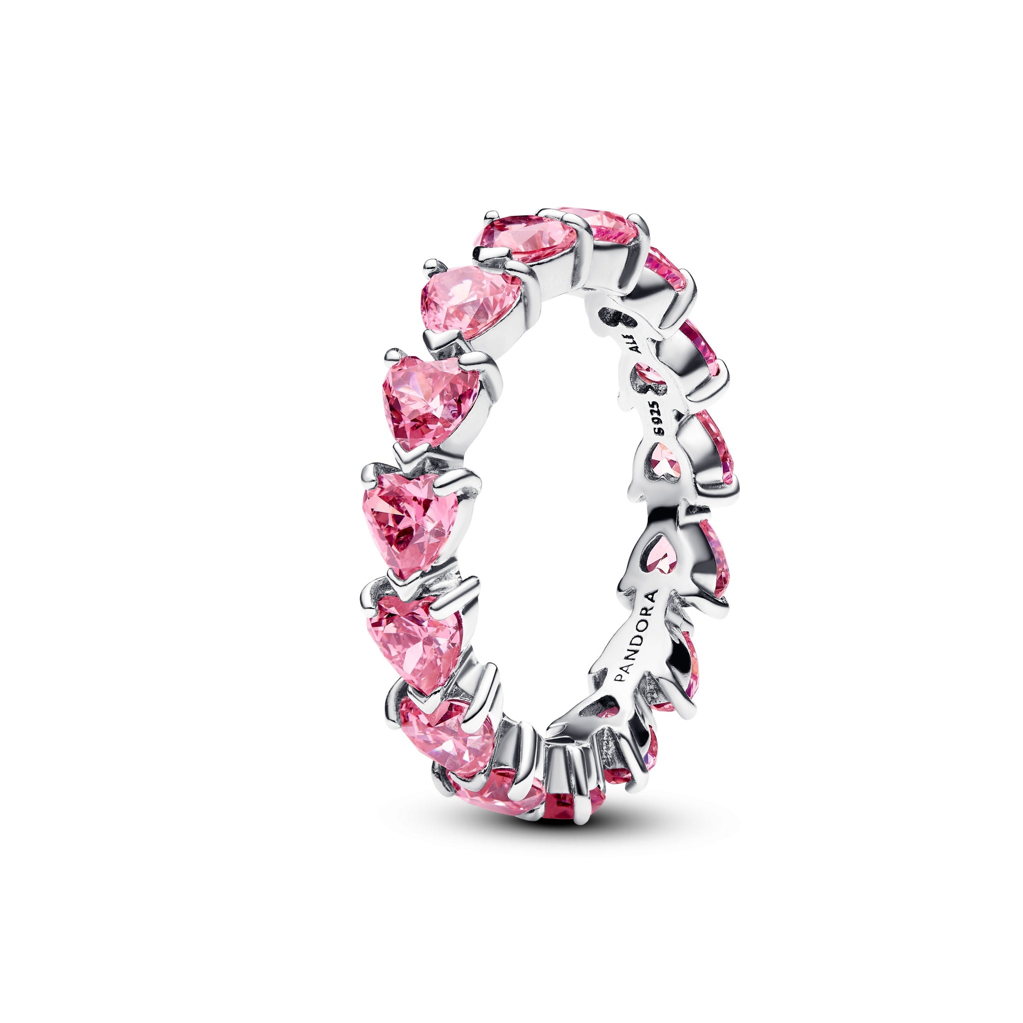 Hearts Sterling Silver Ring With Fancy Pink Cubic Zirconia