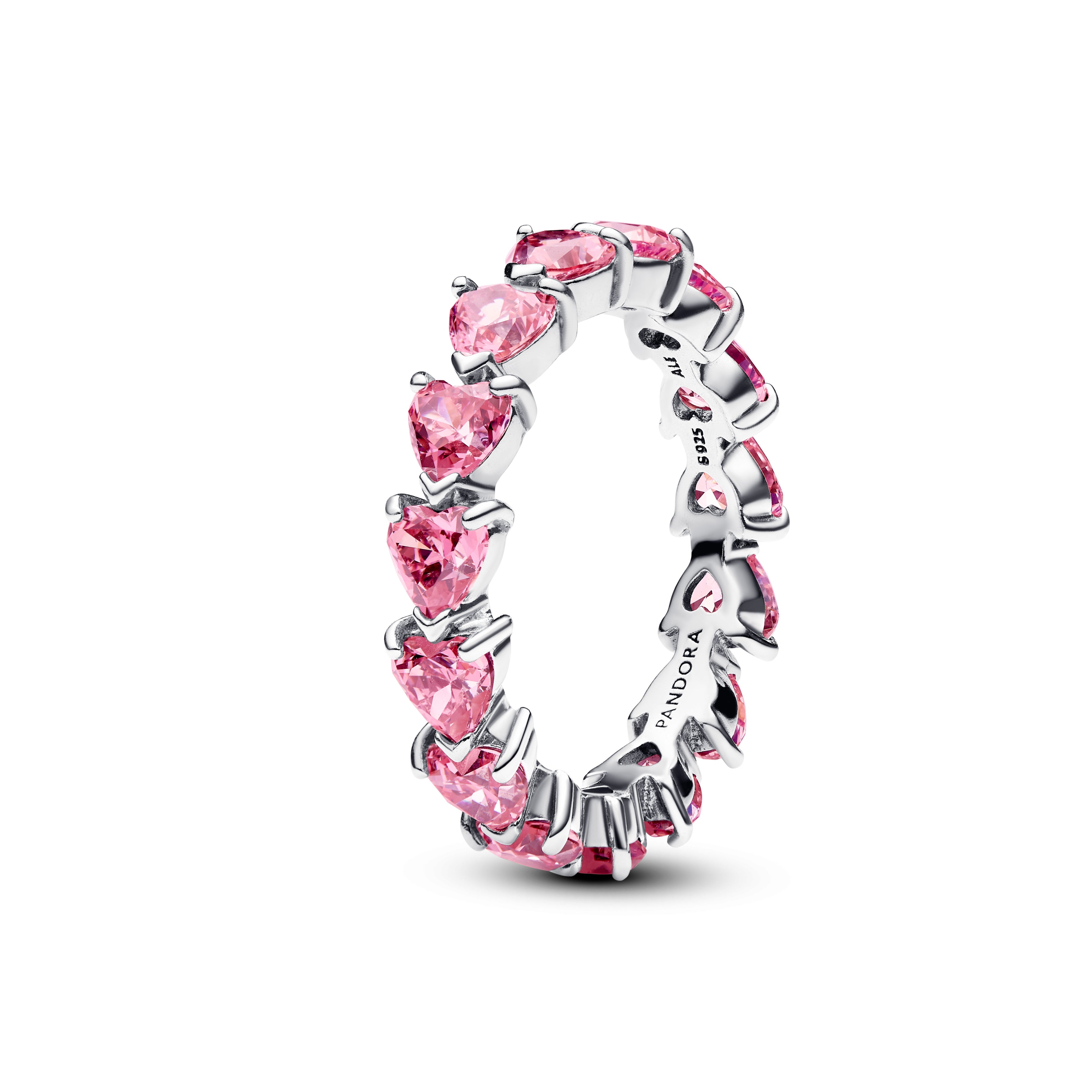 Hearts Sterling Silver Ring With Fancy Pink Cubic Zirconia