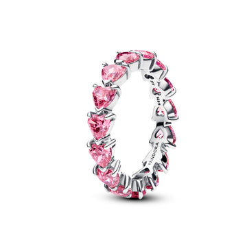 Hearts Sterling Silver Ring With Fancy Pink Cubic Zirconia