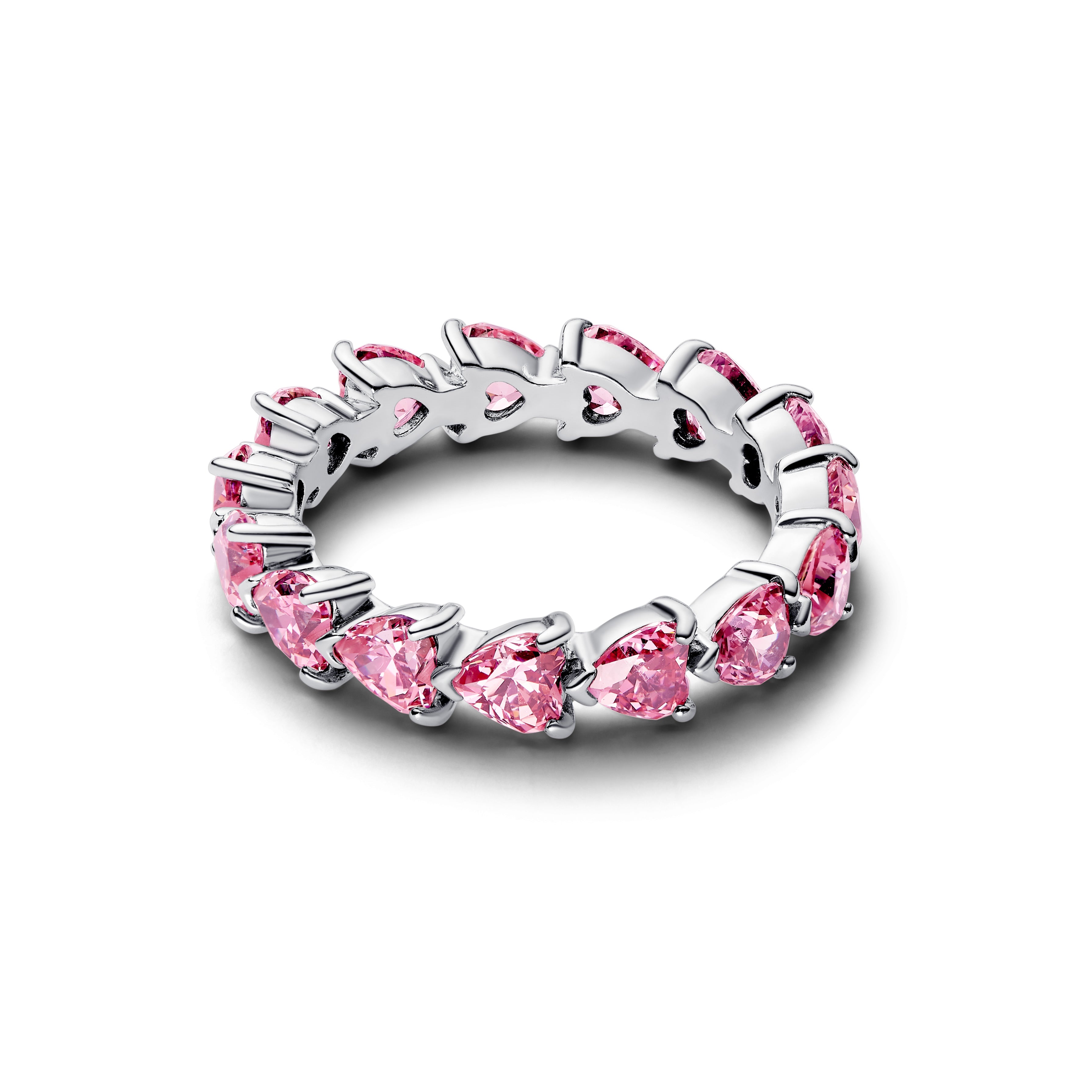 Hearts Sterling Silver Ring With Fancy Pink Cubic Zirconia