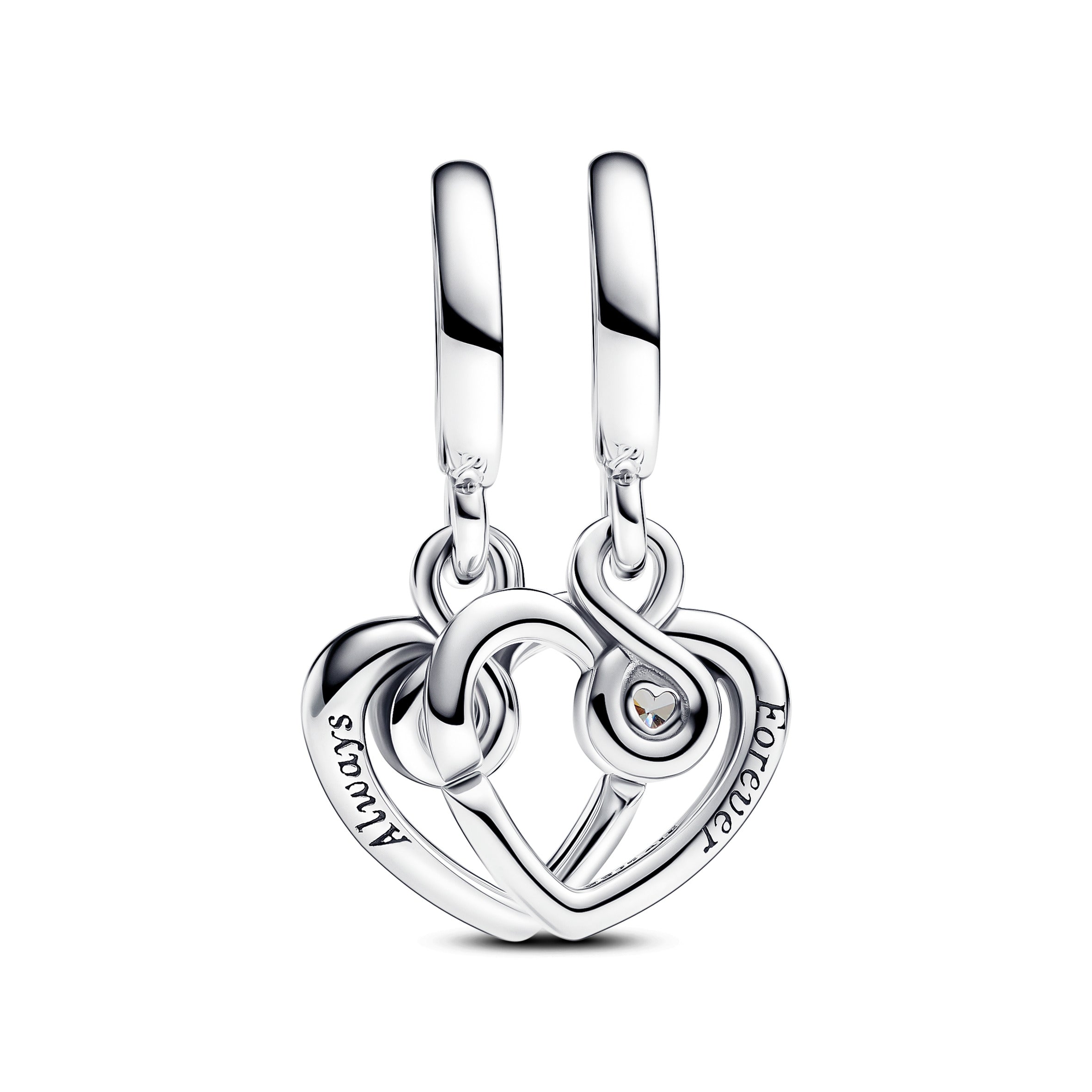 Hearts Sterling Silver Splittable Dangle With Clear Cubic Zirconia