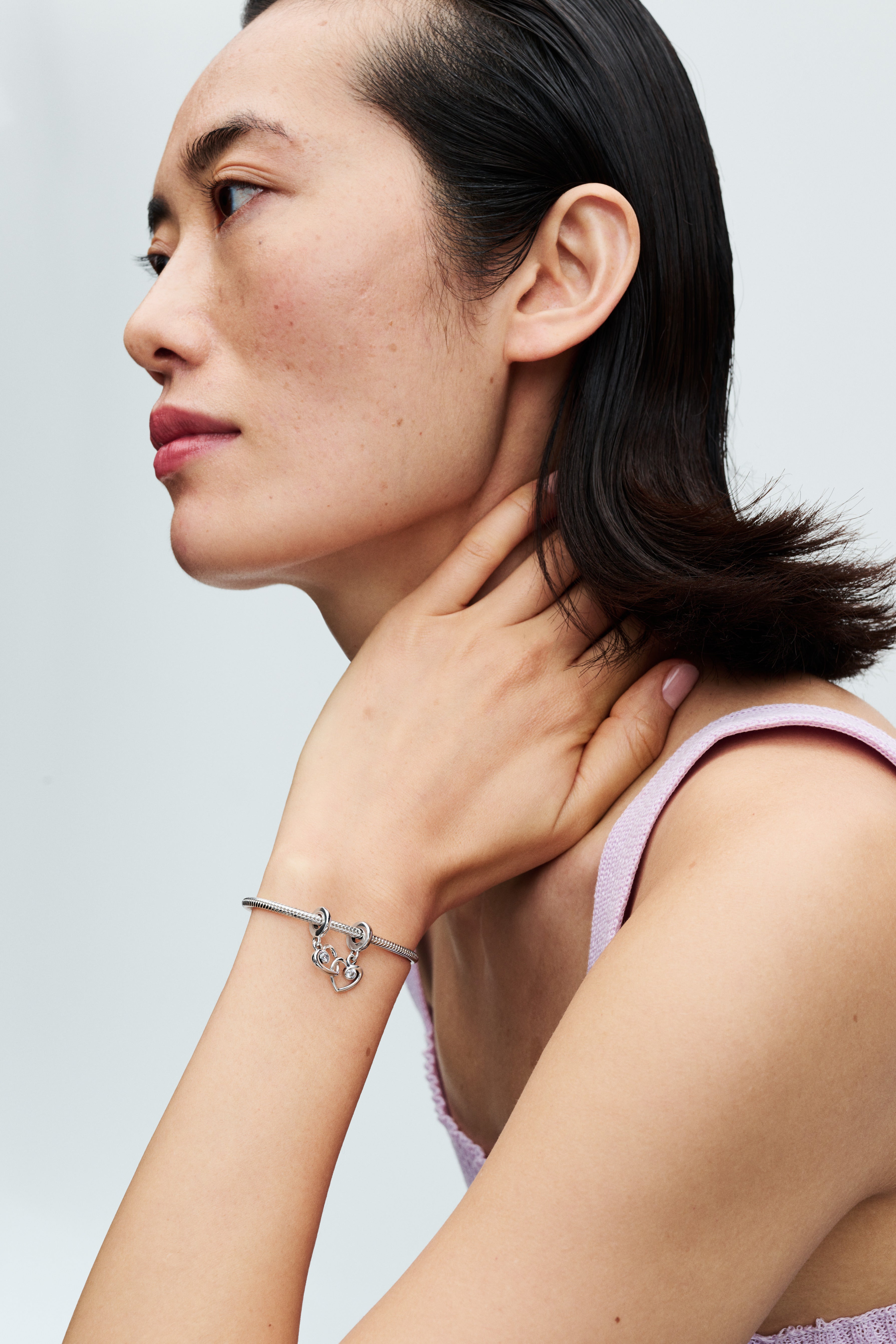 Hearts Sterling Silver Splittable Dangle With Clear Cubic Zirconia