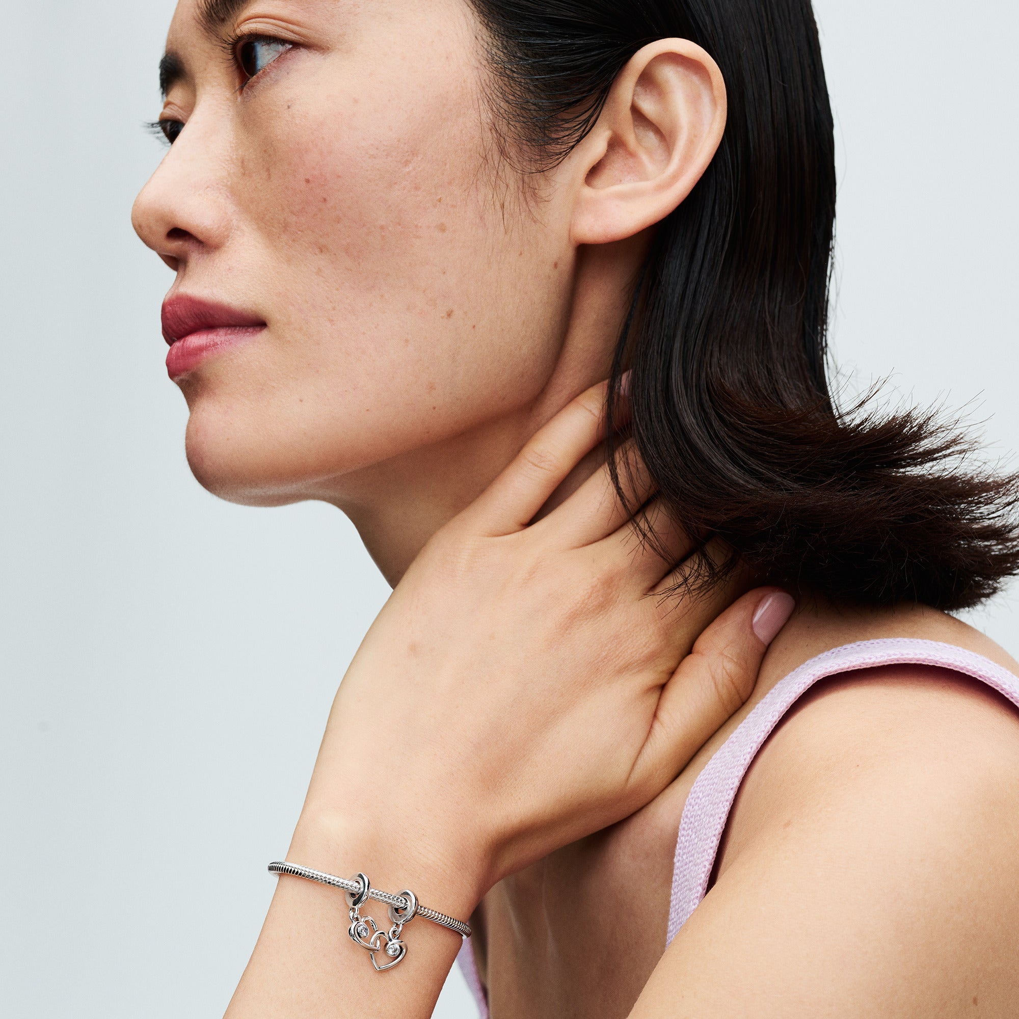 Hearts Sterling Silver Splittable Dangle With Clear Cubic Zirconia