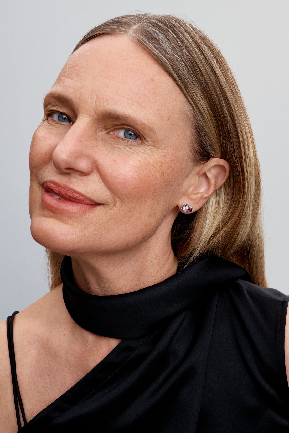 Hearts Sterling Silver Stud Earrings With Cherries Jubilee Red Crystal And Clear Cubic Zirconia