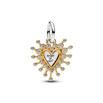Heart Sterling Silver And 14K Gold-Plated Double Dangle With Clear Cubic Zirconia
