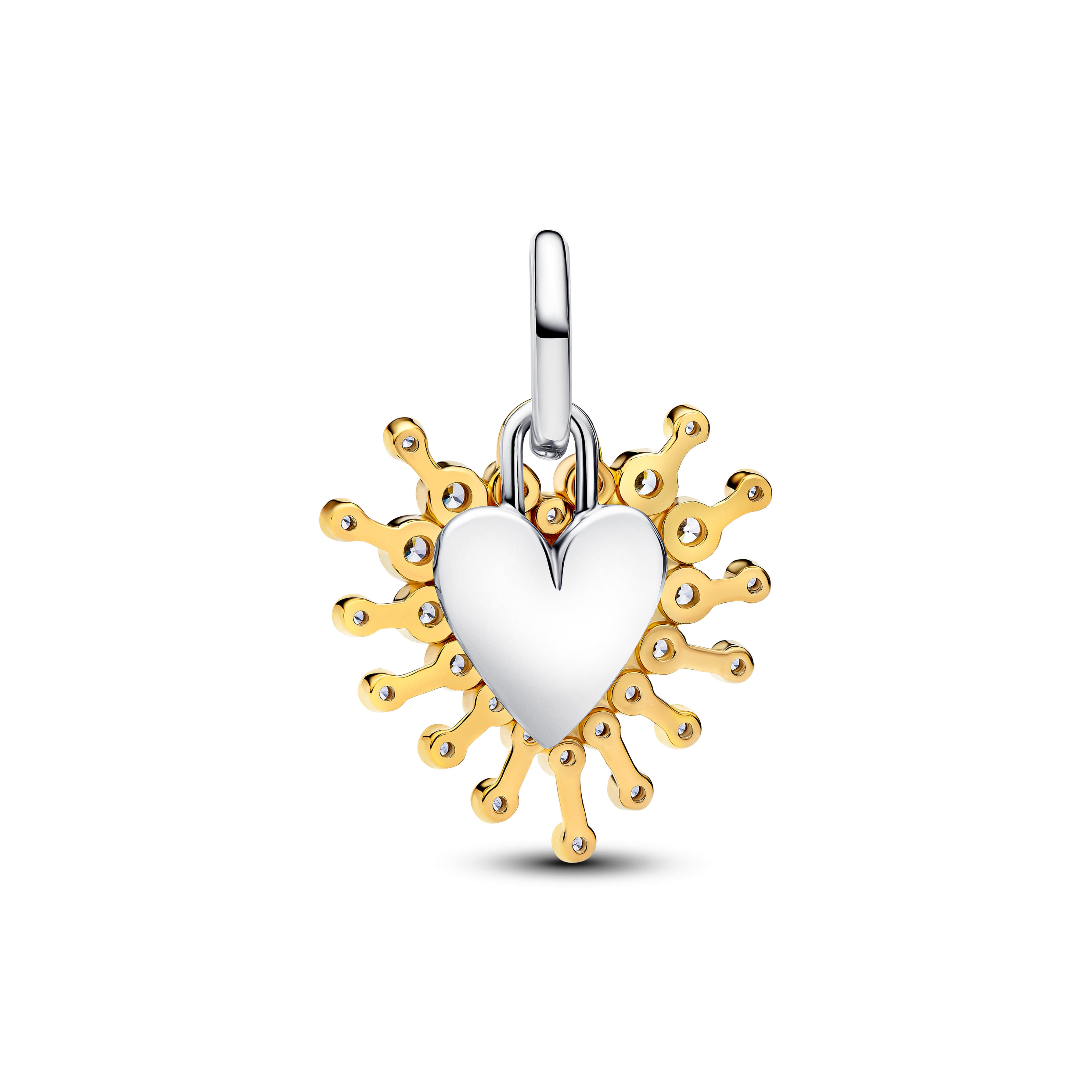 Heart Sterling Silver And 14K Gold-Plated Double Dangle With Clear Cubic Zirconia