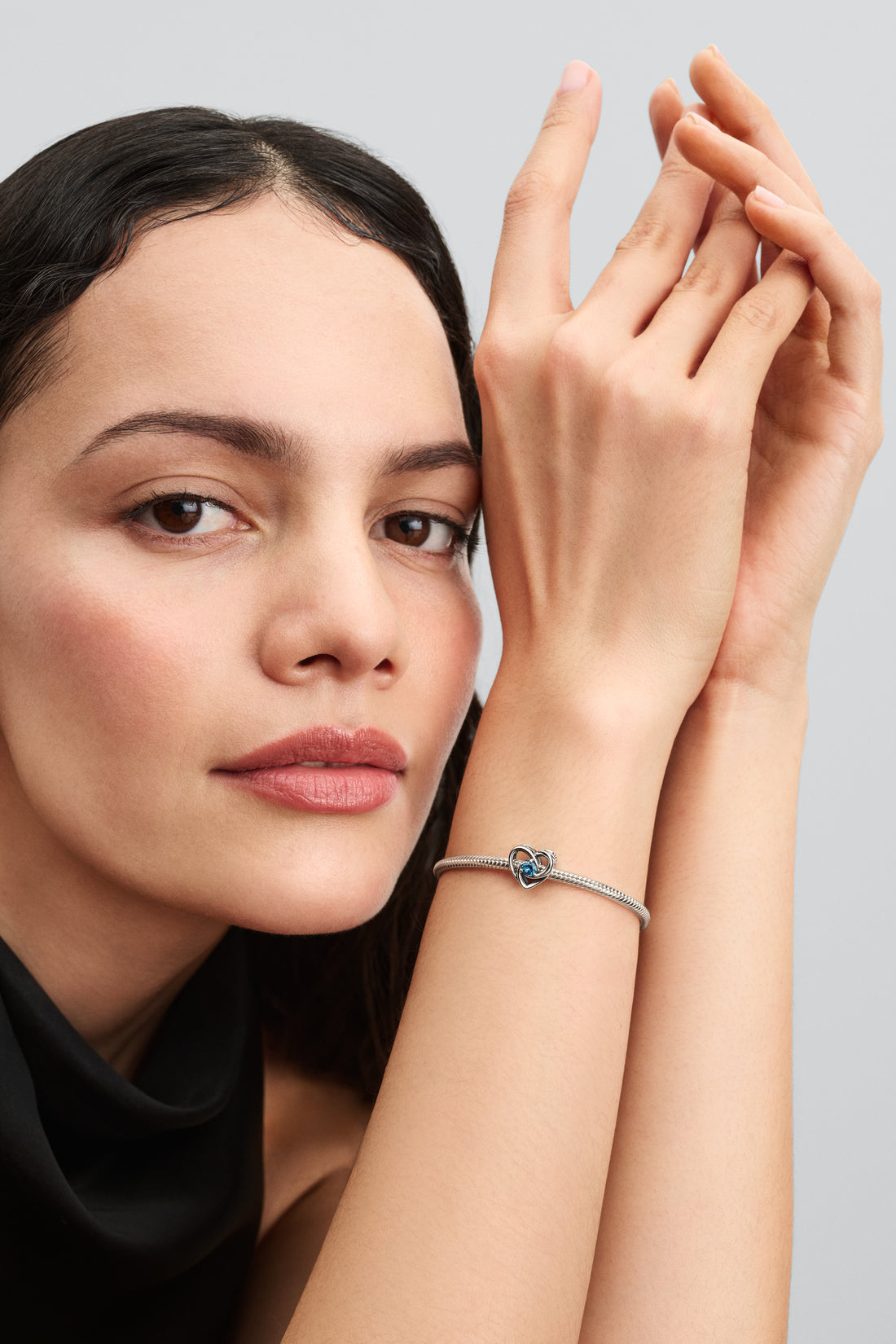 Heart Sterling Silver Charm With London Blue Crystal