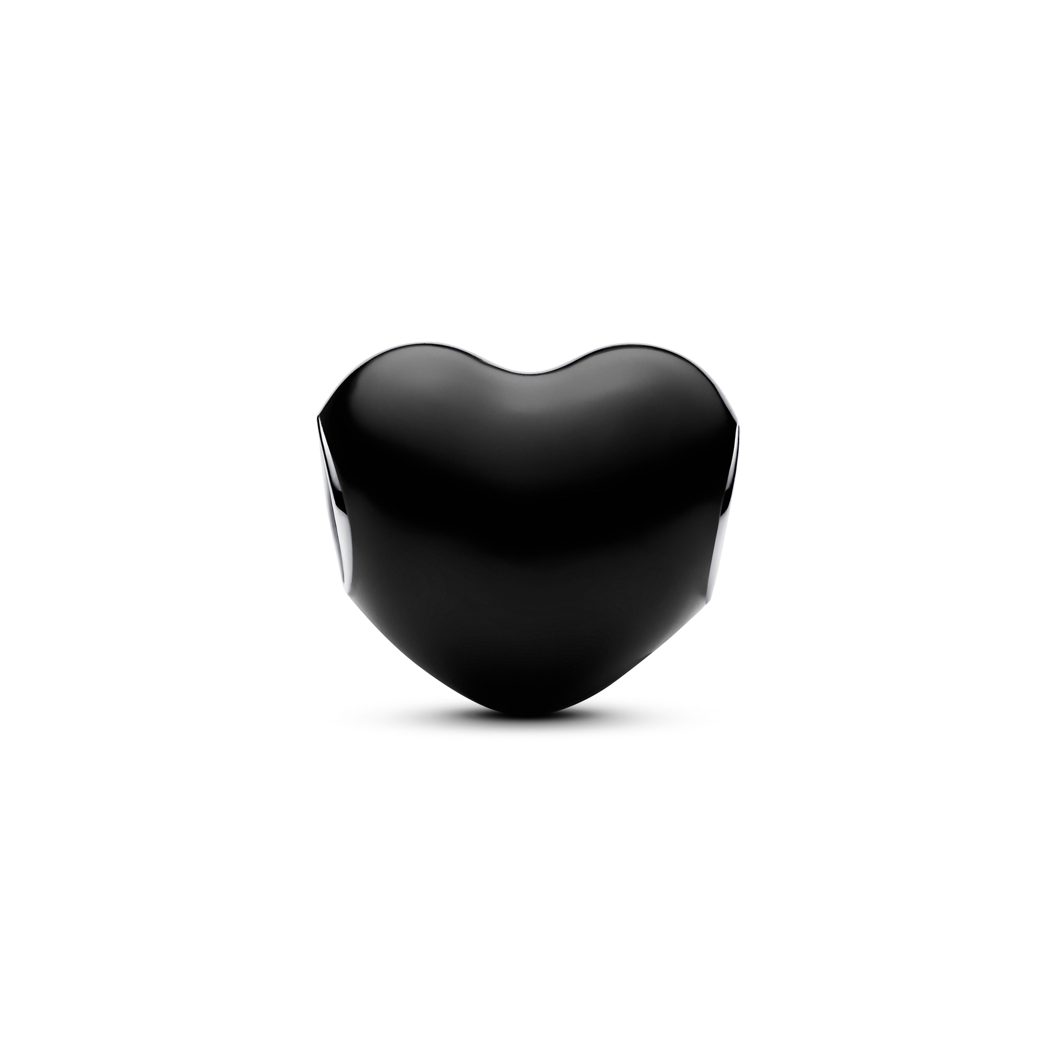 Heart Sterling Silver Charm With Black Enamel