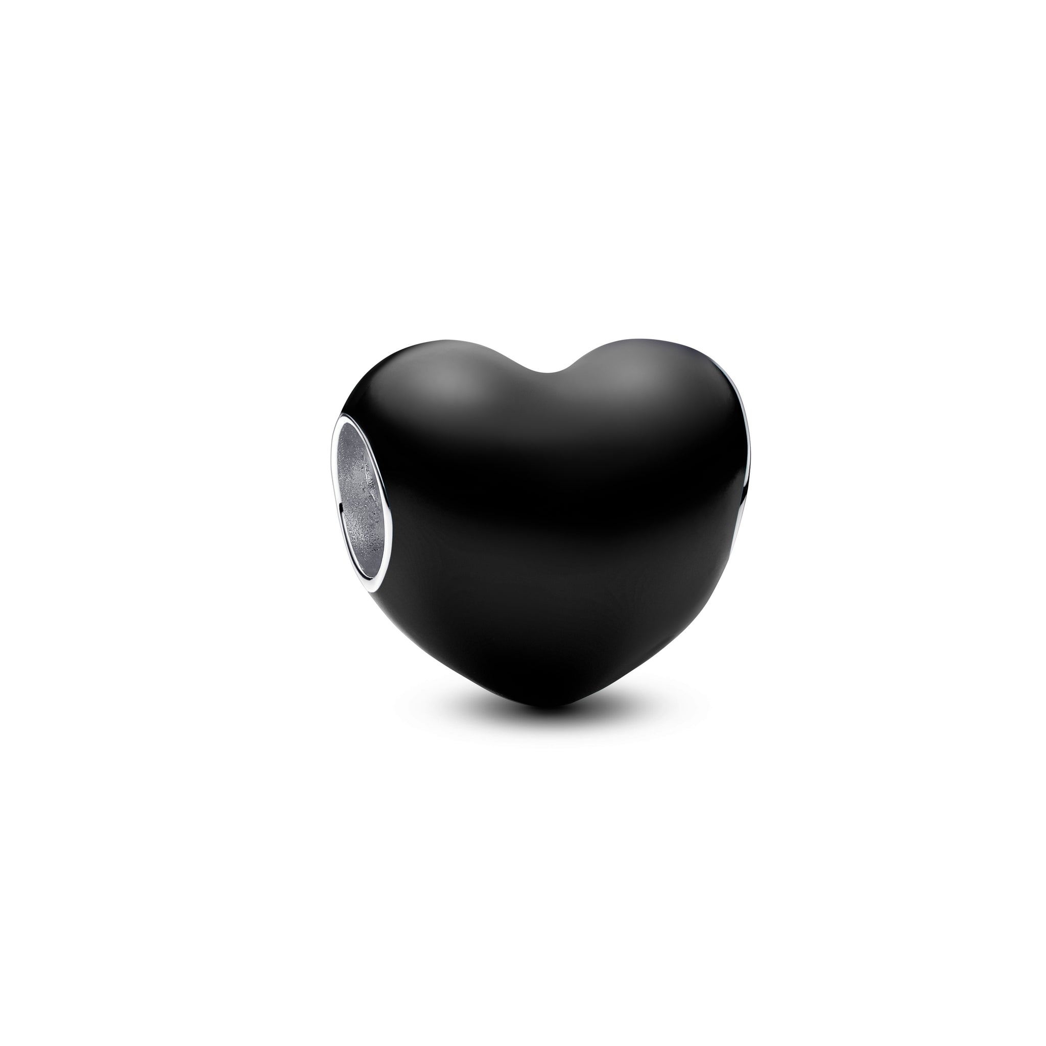 Heart Sterling Silver Charm With Black Enamel