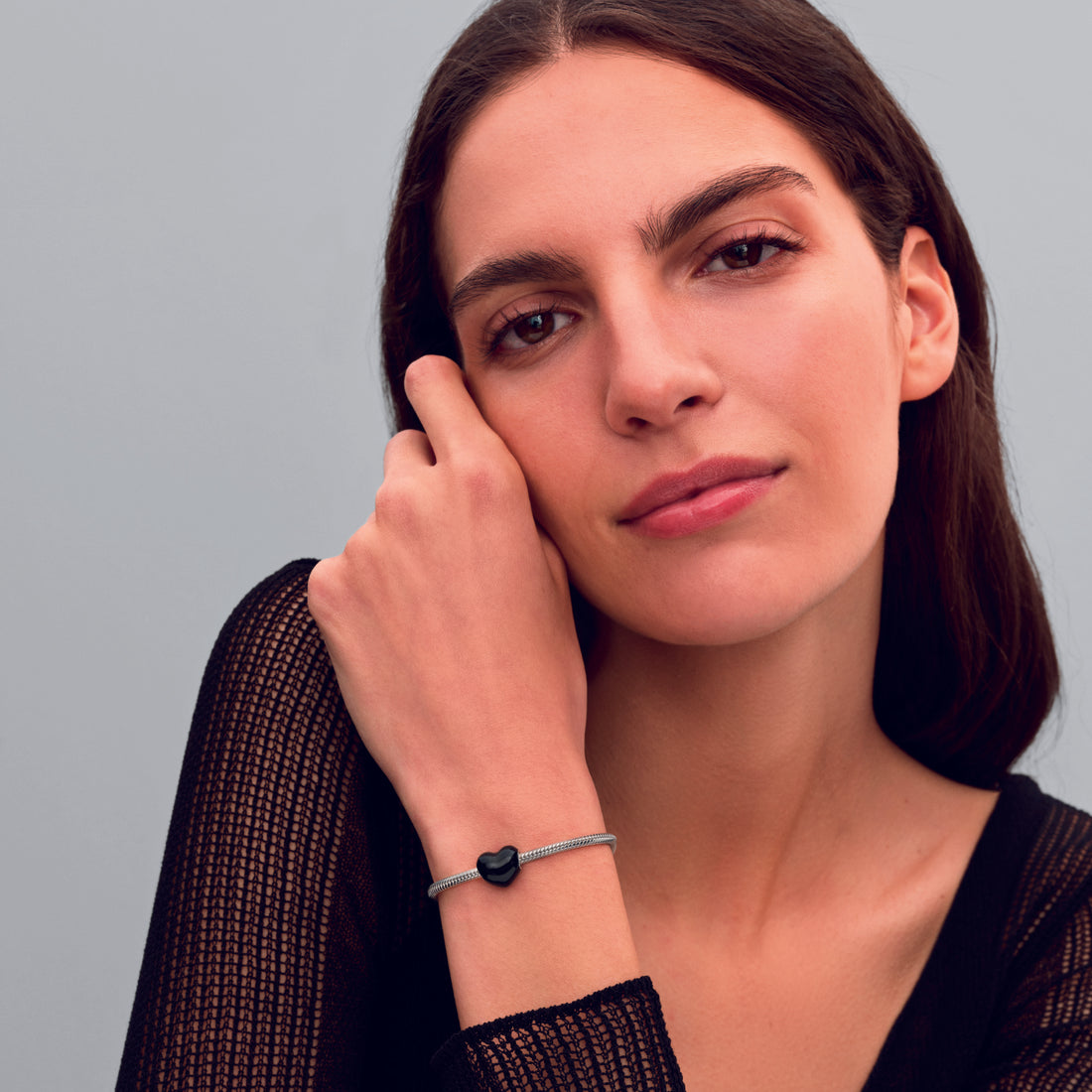 Heart Sterling Silver Charm With Black Enamel