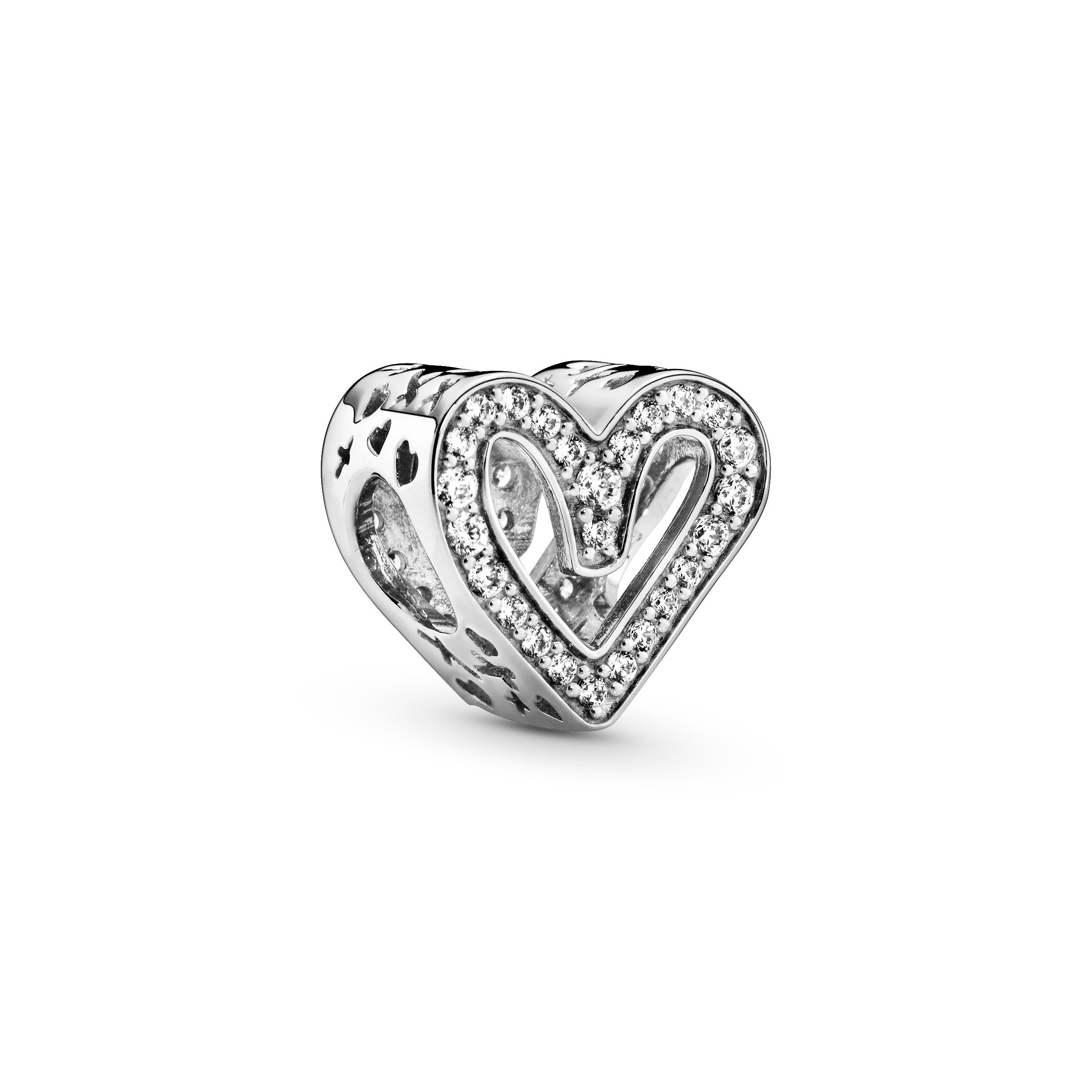 Heart Sterling Silver Charm With Clear Cubic Zirconia