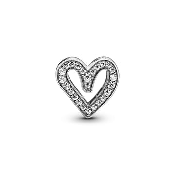 Heart Sterling Silver Charm With Clear Cubic Zirconia