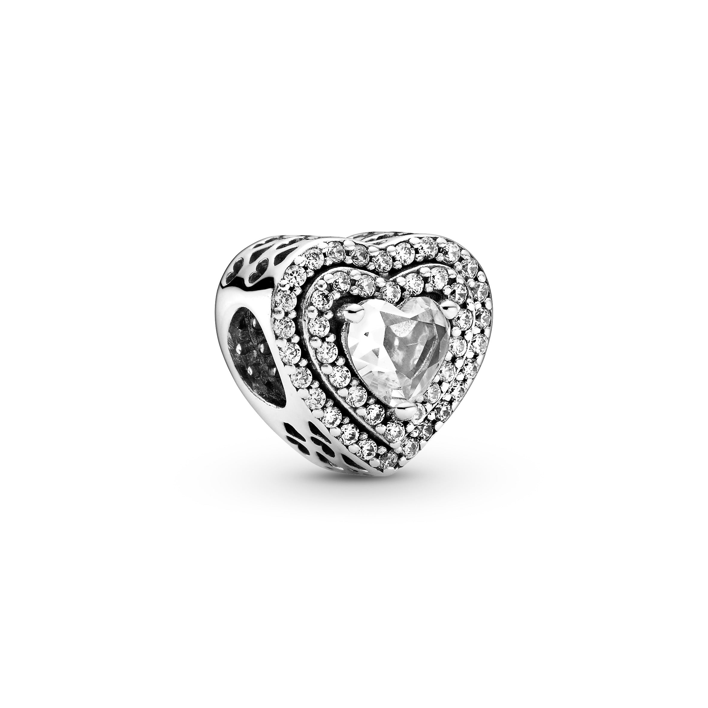 Heart Sterling Silver Charm With Clear Cubic Zirconia