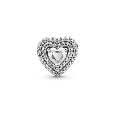 Heart Sterling Silver Charm With Clear Cubic Zirconia