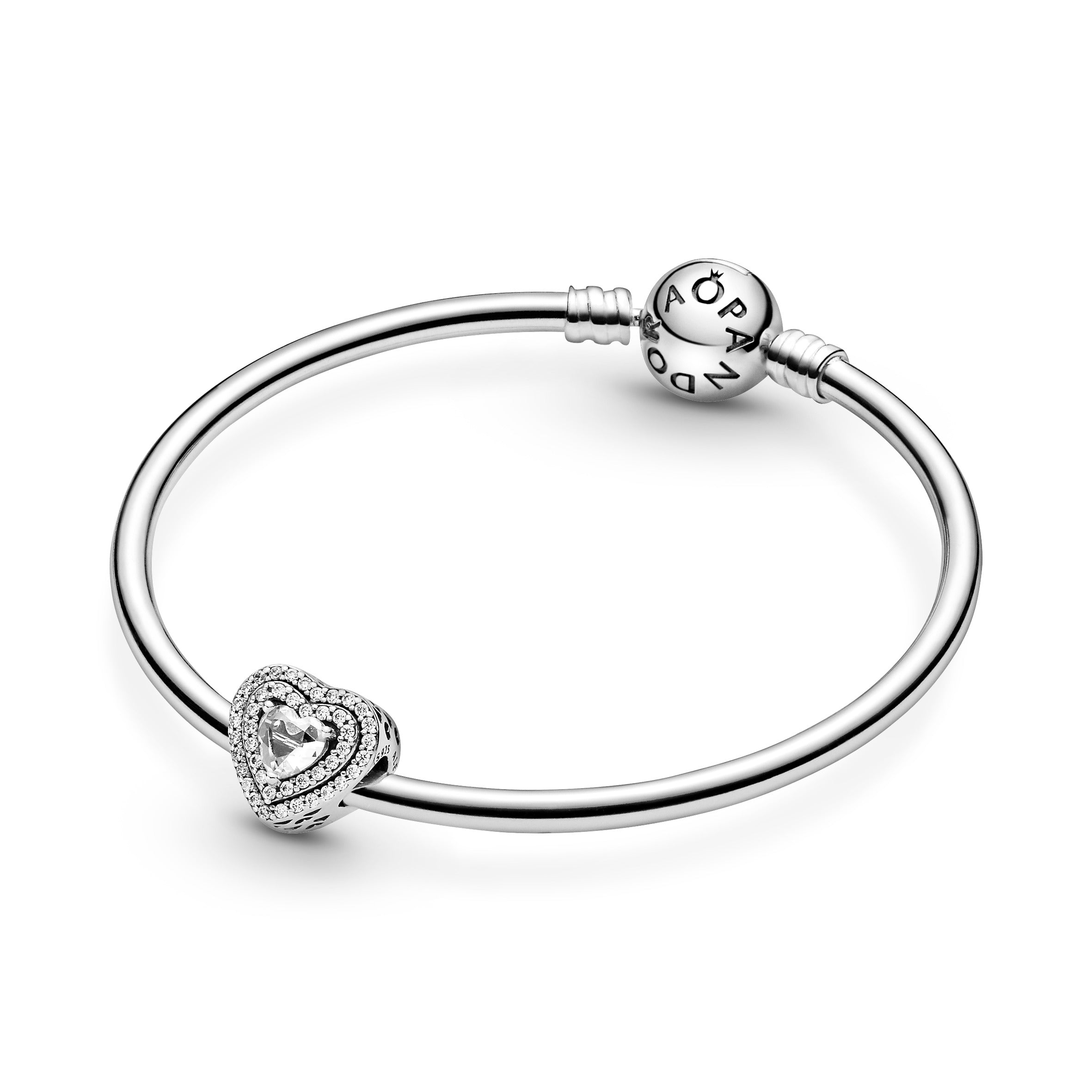 Heart Sterling Silver Charm With Clear Cubic Zirconia