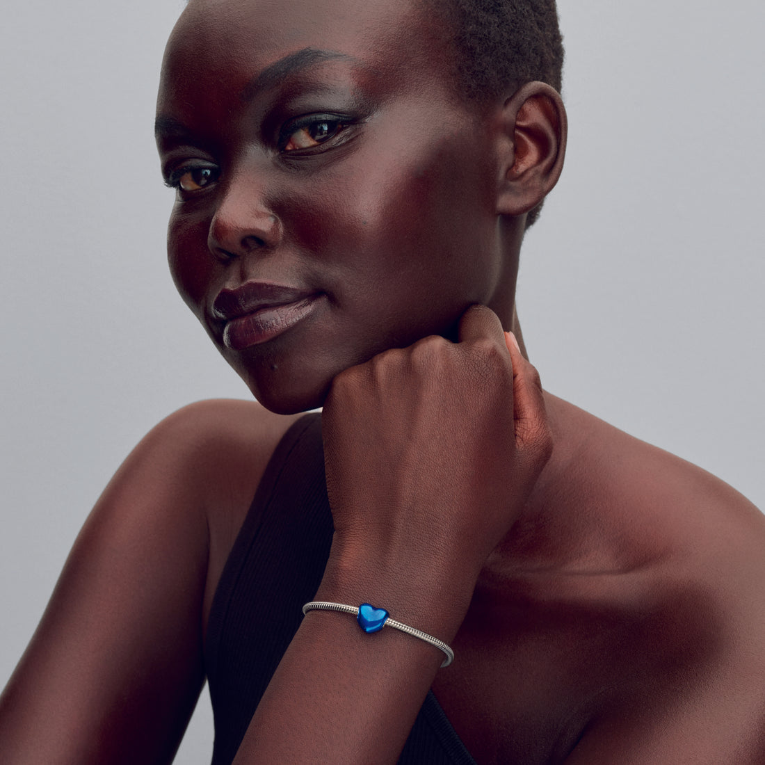 Heart Sterling Silver Charm With Transparent Blue Enamel