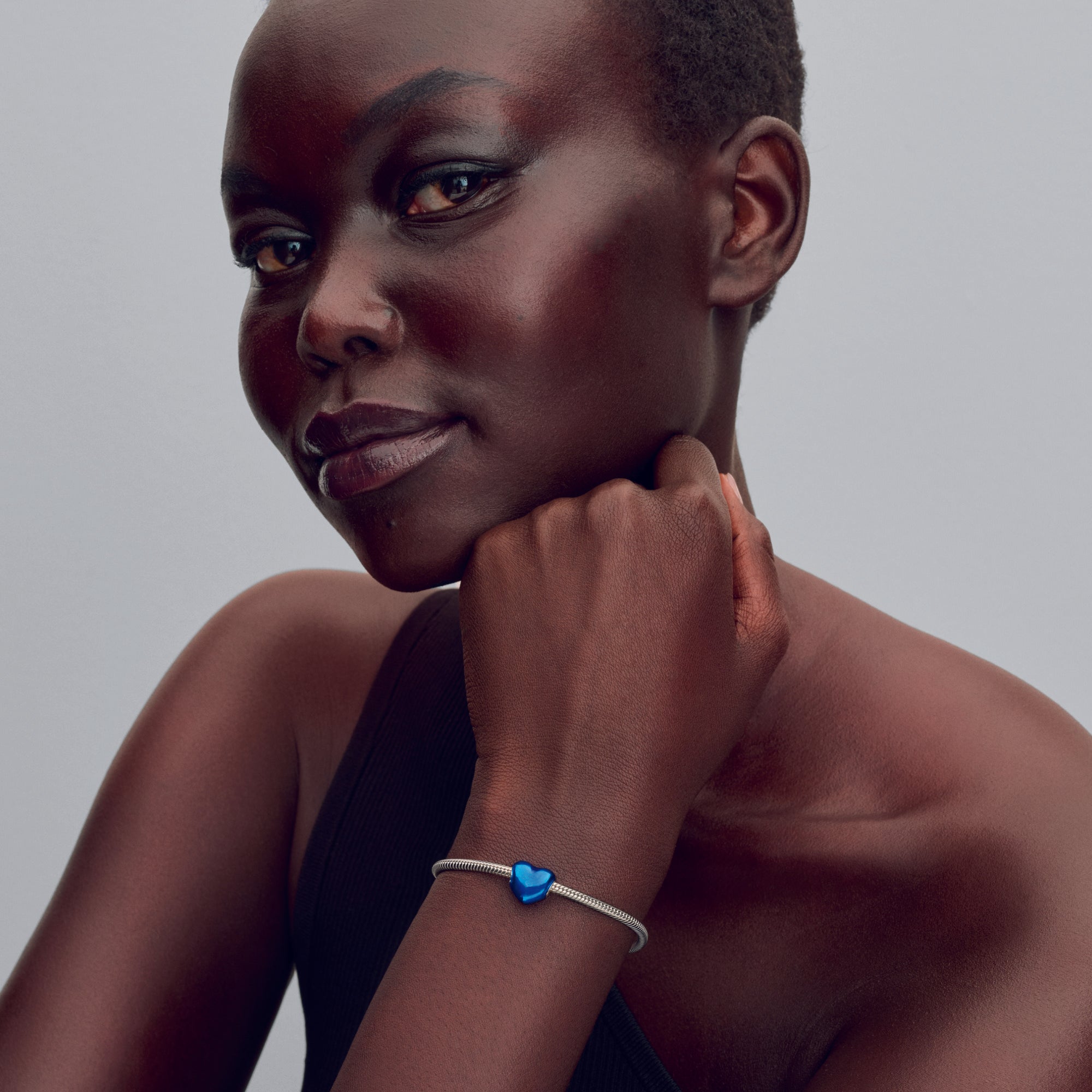 Heart Sterling Silver Charm With Transparent Blue Enamel