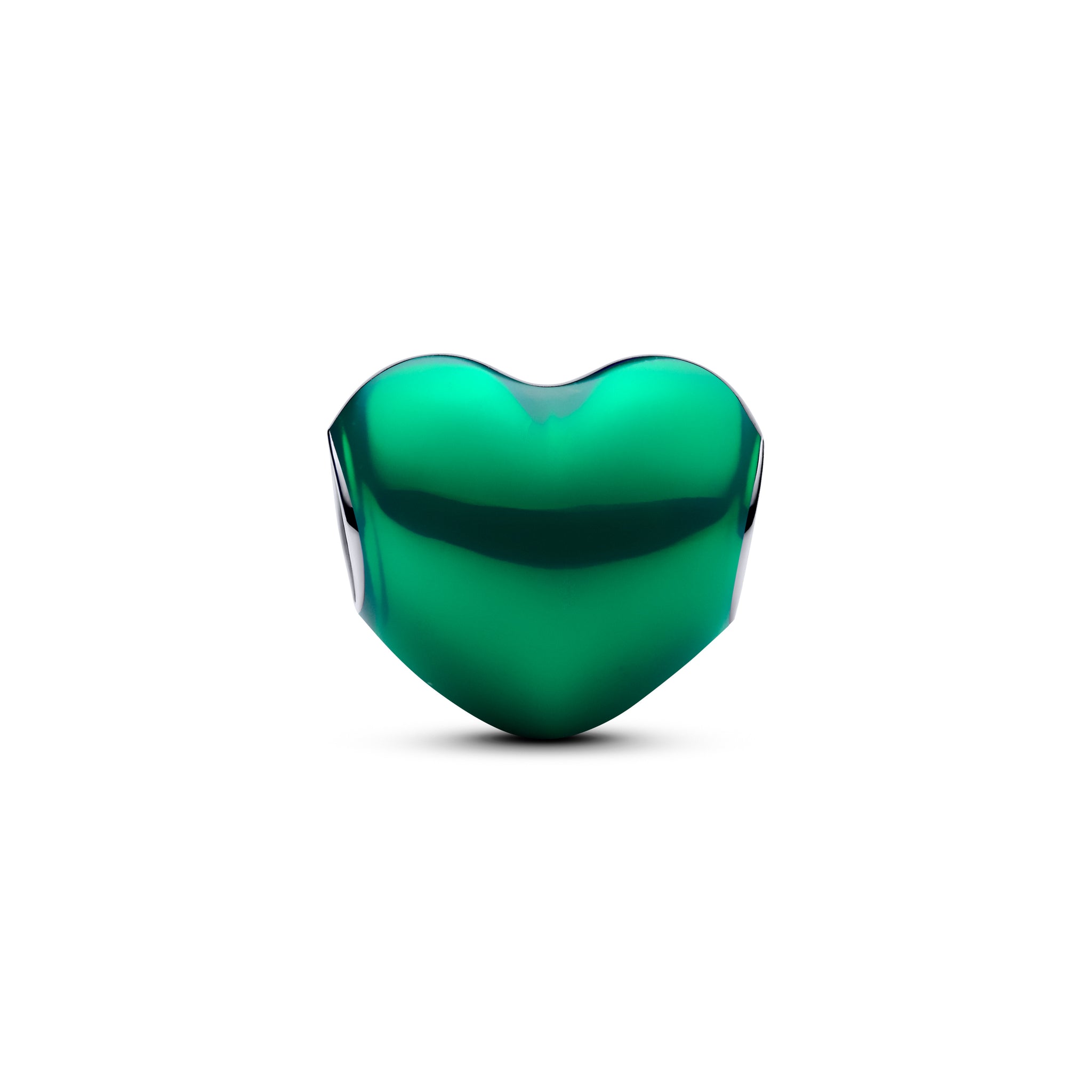 Heart Sterling Silver Charm With Transparent Green Enamel