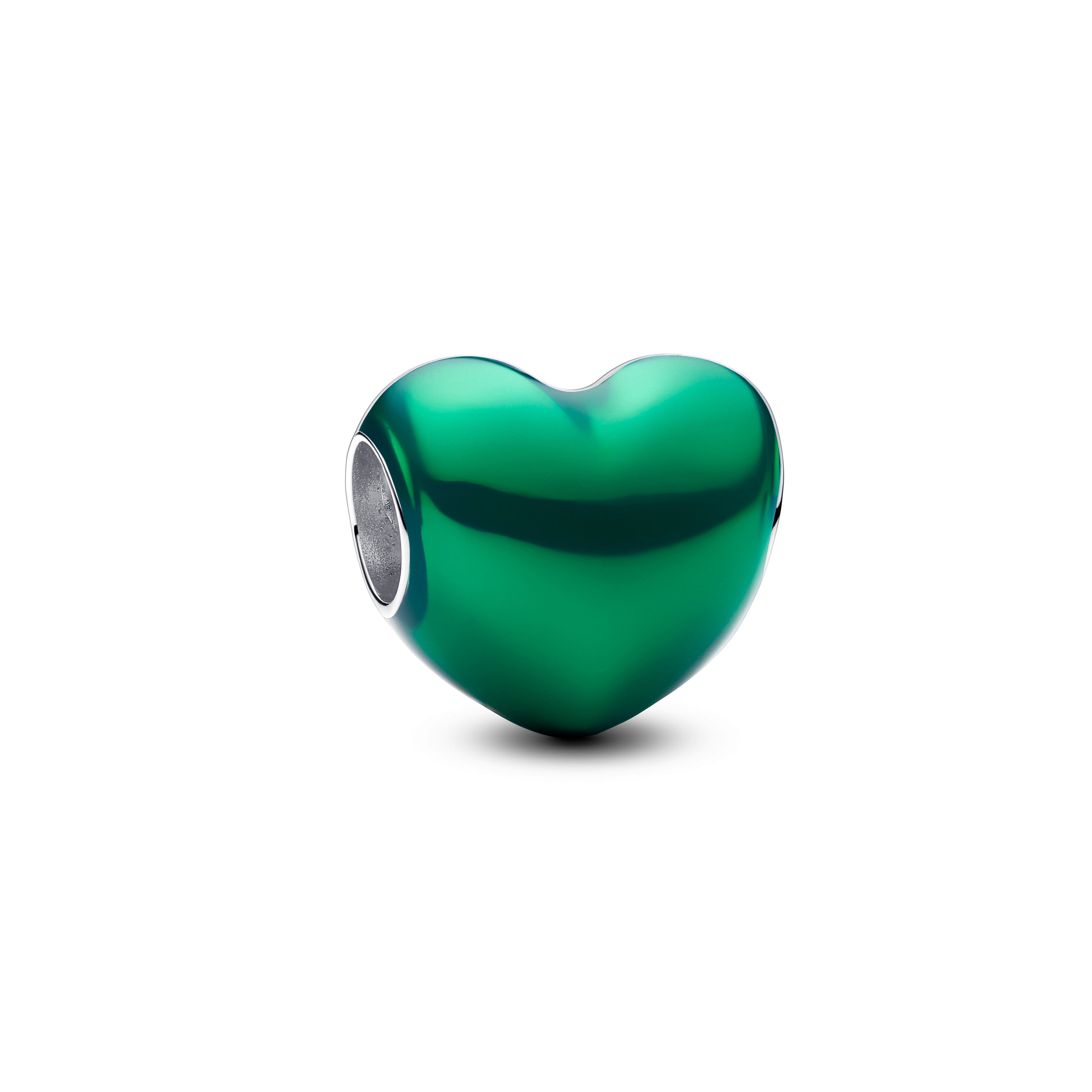 Heart Sterling Silver Charm With Transparent Green Enamel