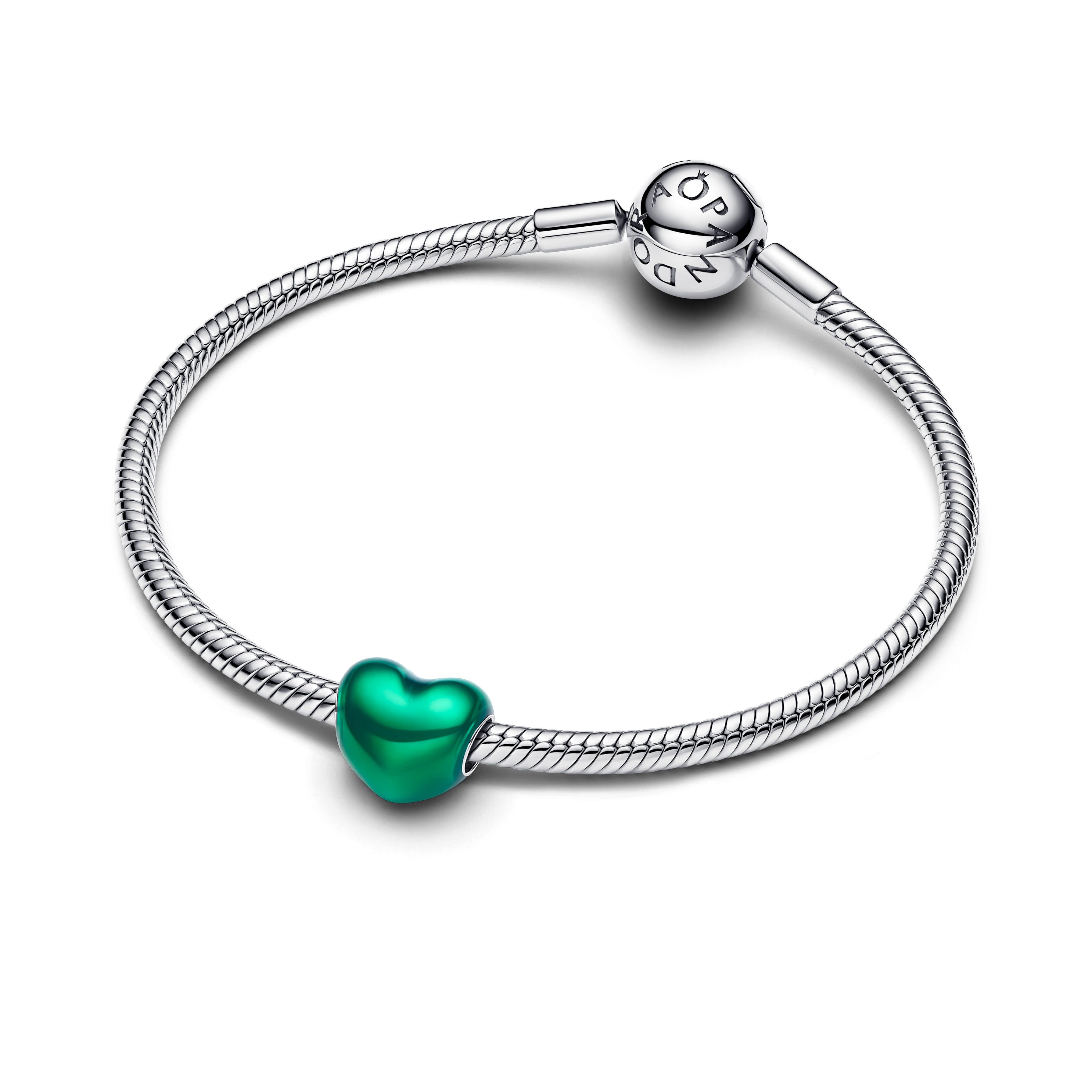 Heart Sterling Silver Charm With Transparent Green Enamel