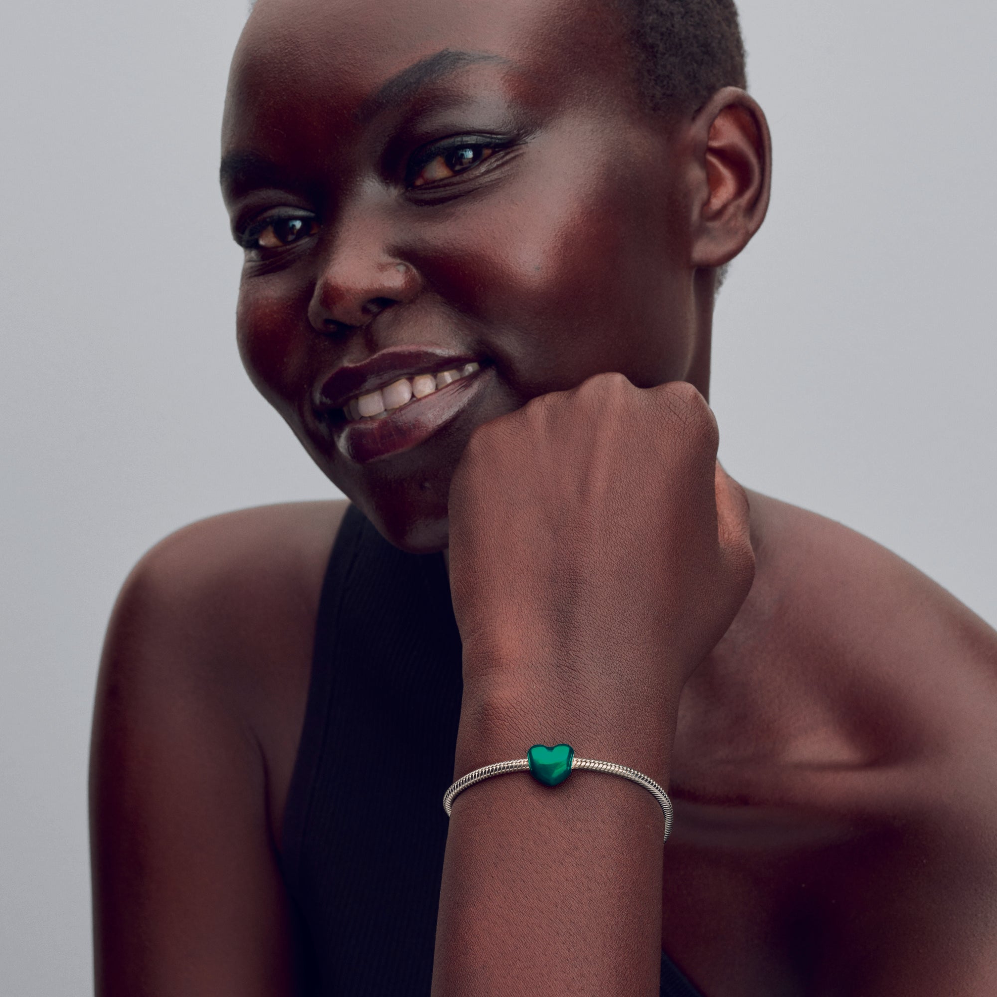 Heart Sterling Silver Charm With Transparent Green Enamel