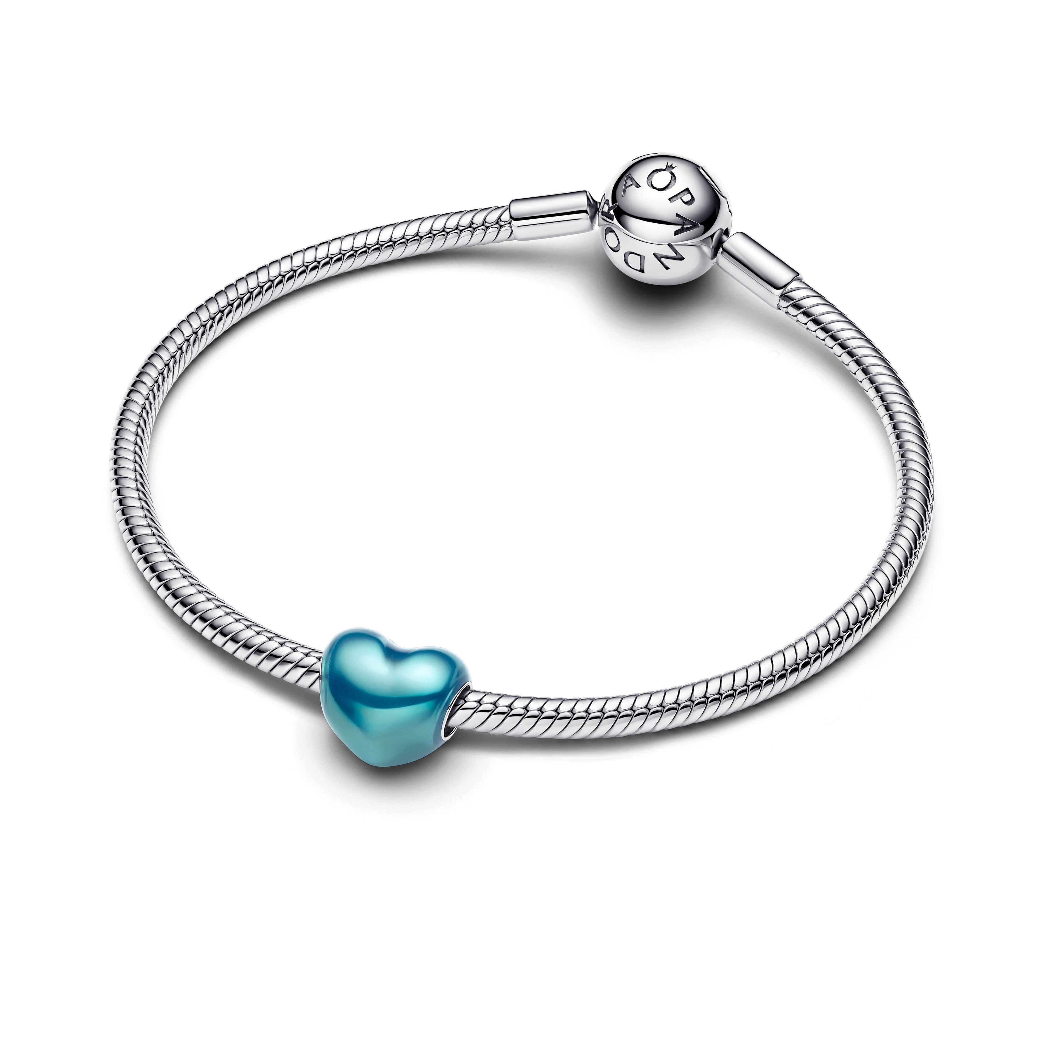 Heart sterling silver charm with transparent light blue enamel