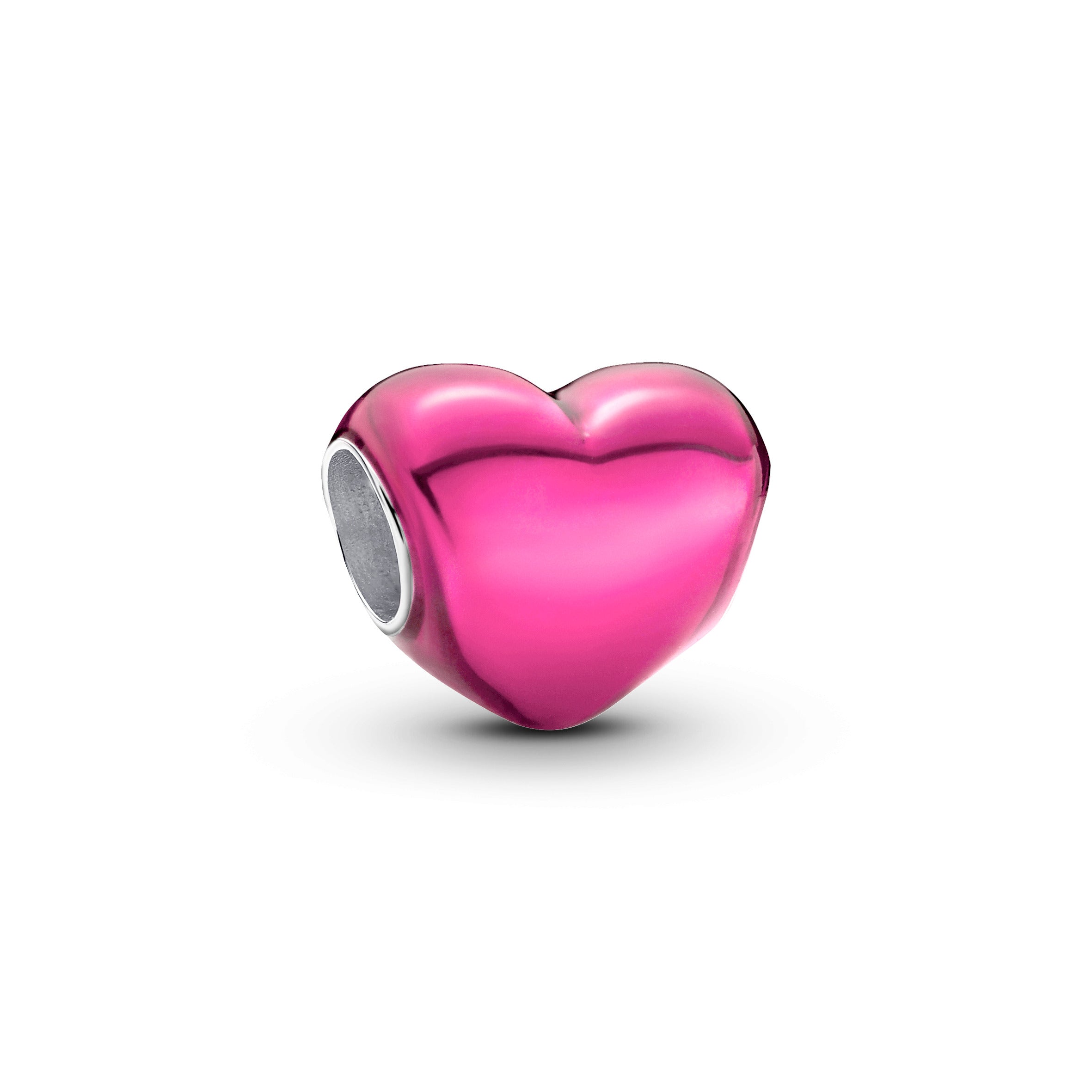 Heart Sterling Silver Charm With Transparent Pale Cerise Enamel