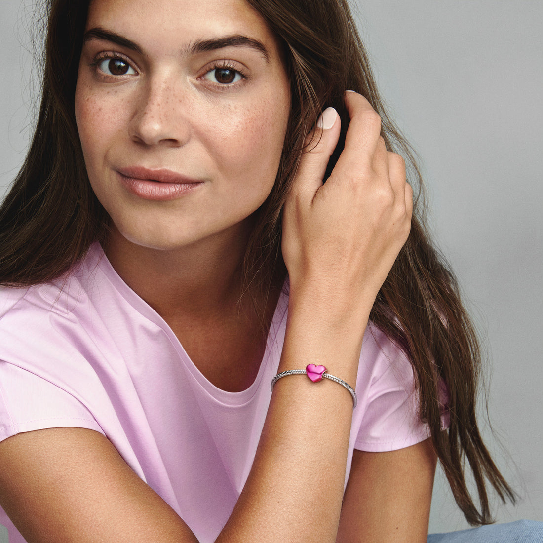 Heart Sterling Silver Charm With Transparent Pale Cerise Enamel