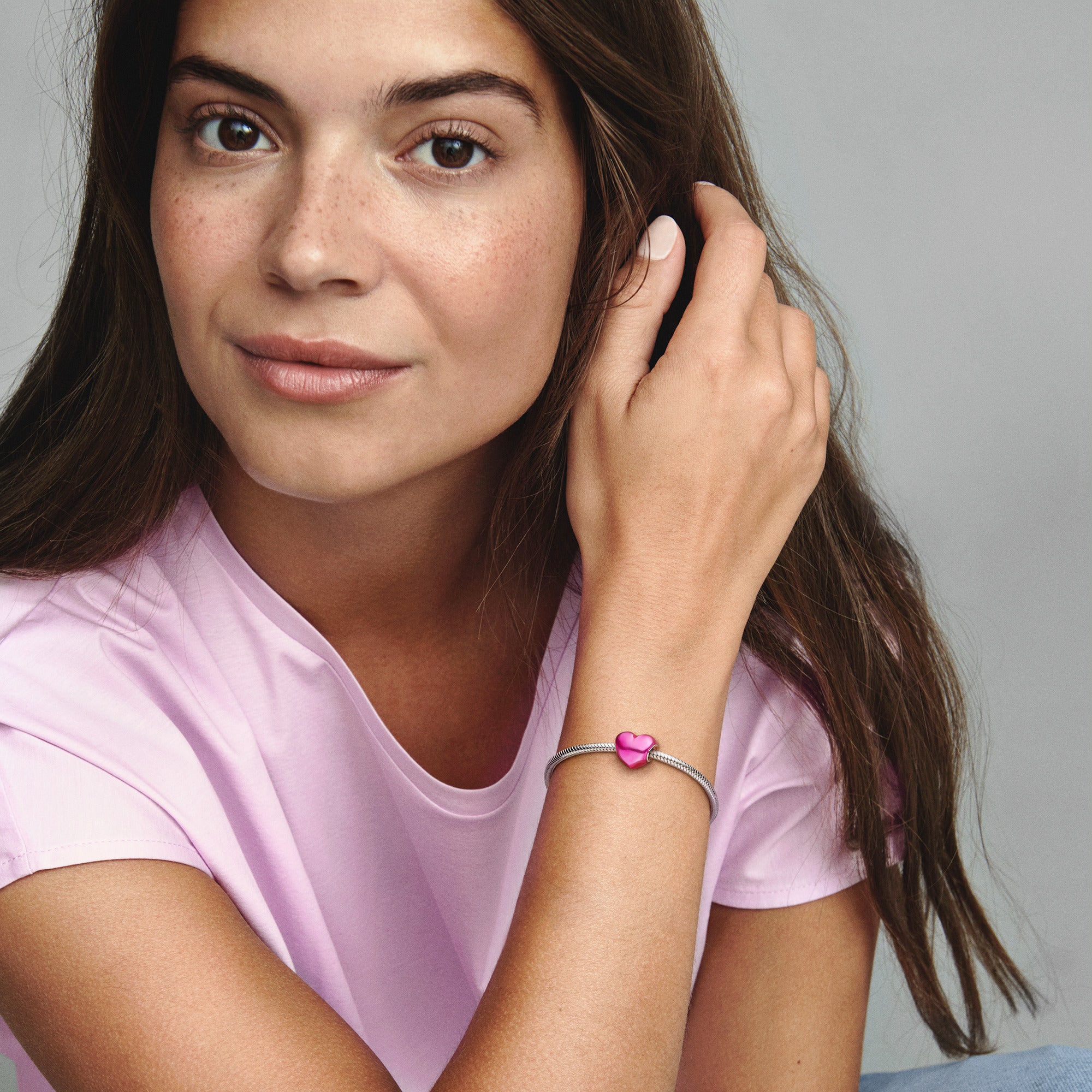 Heart Sterling Silver Charm With Transparent Pale Cerise Enamel