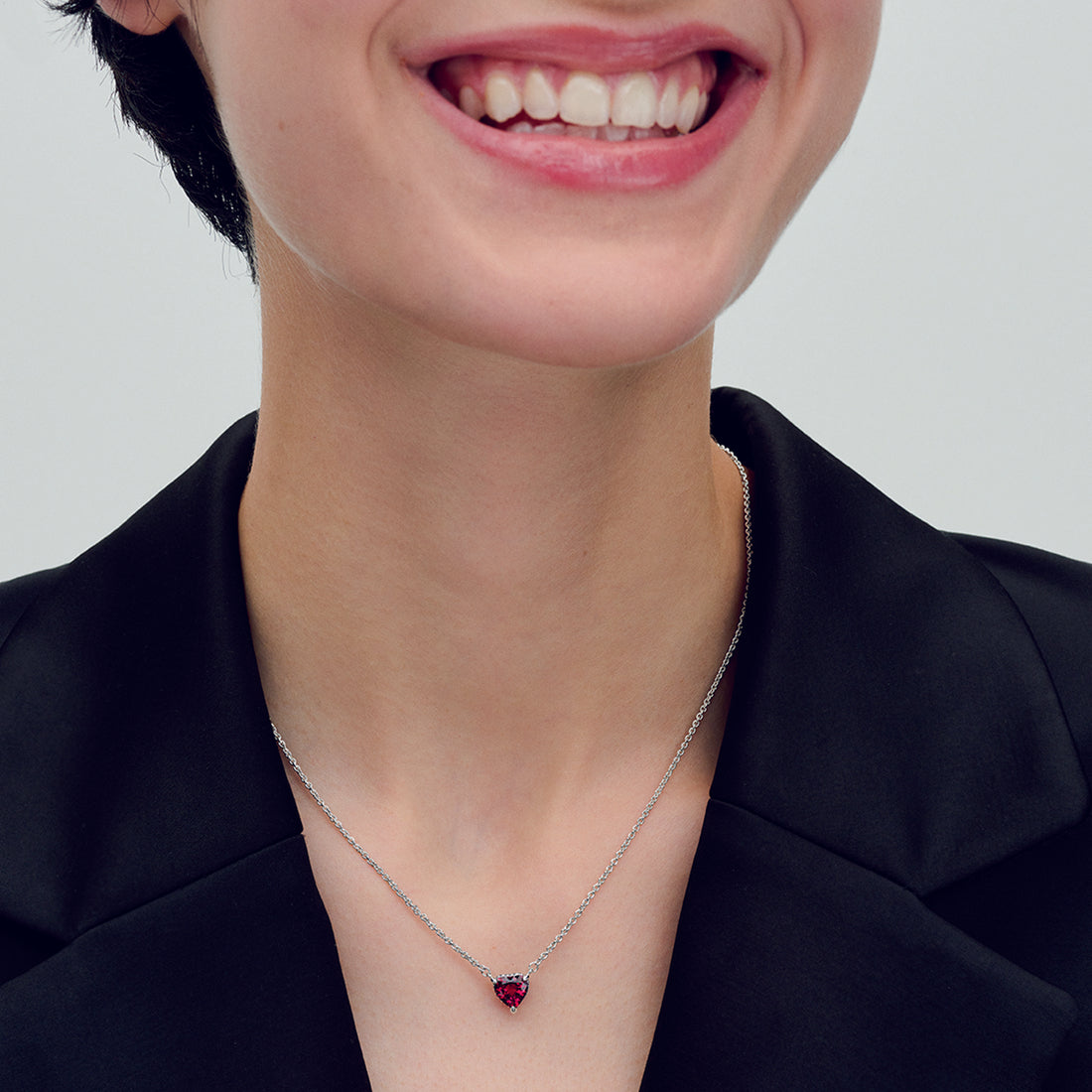 Heart Sterling Silver Collier With Cherries Jubilee Red Crystal And Clear Cubic Zirconia