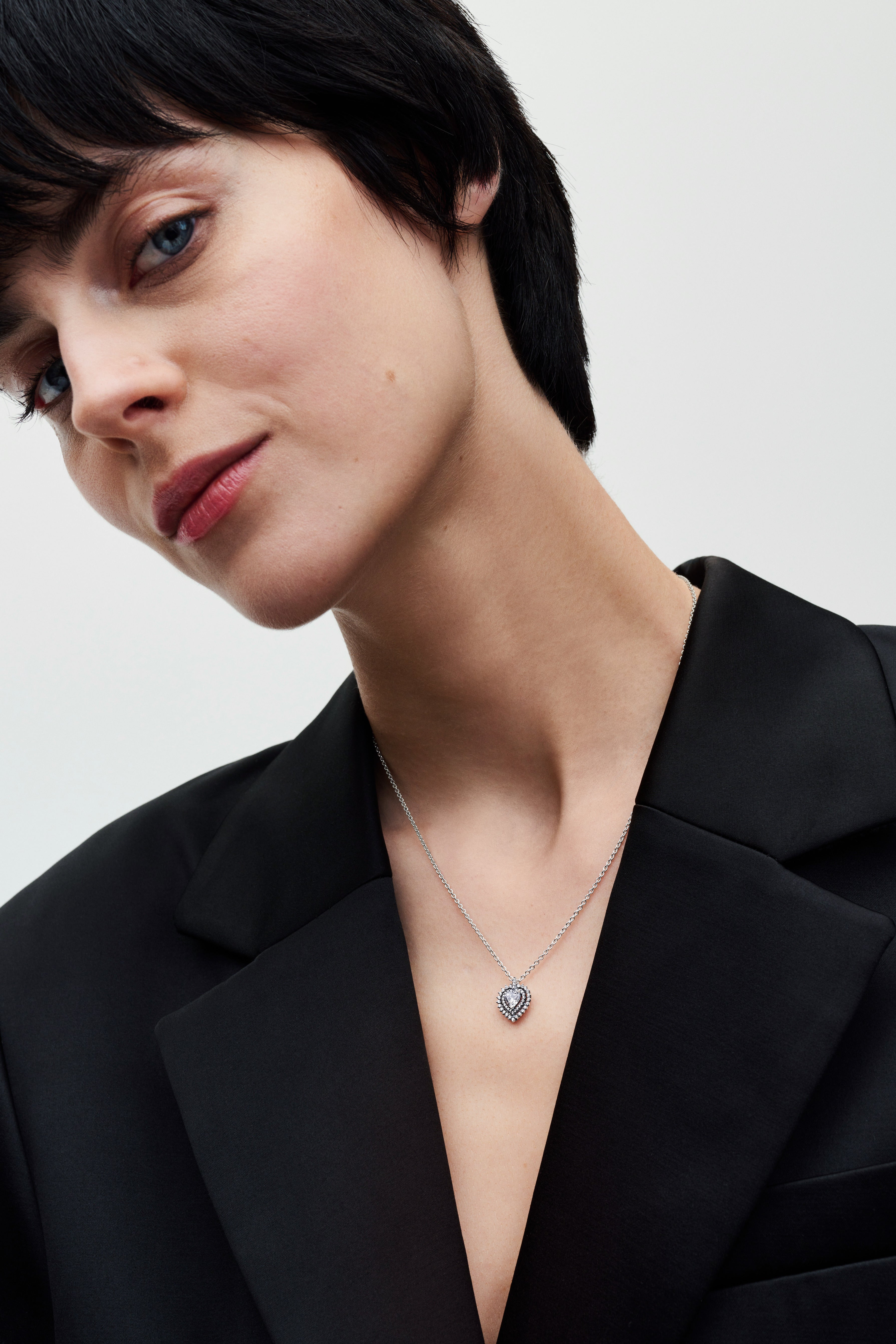 Heart Sterling Silver Collier With Clear Cubic Zirconia