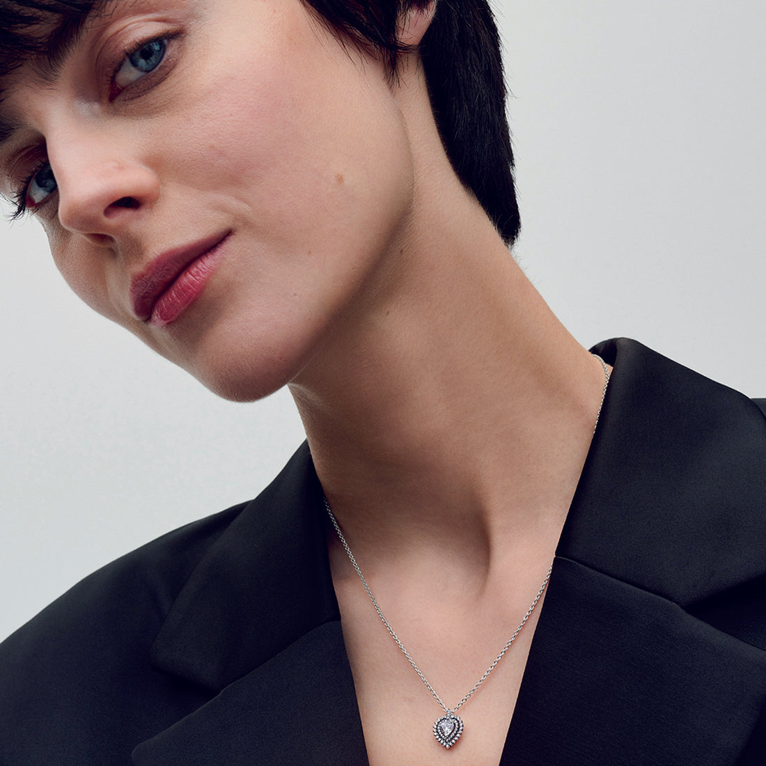 Heart Sterling Silver Collier With Clear Cubic Zirconia