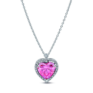 Heart Sterling Silver Collier With Fancy Pink And Clear Cubic Zirconia